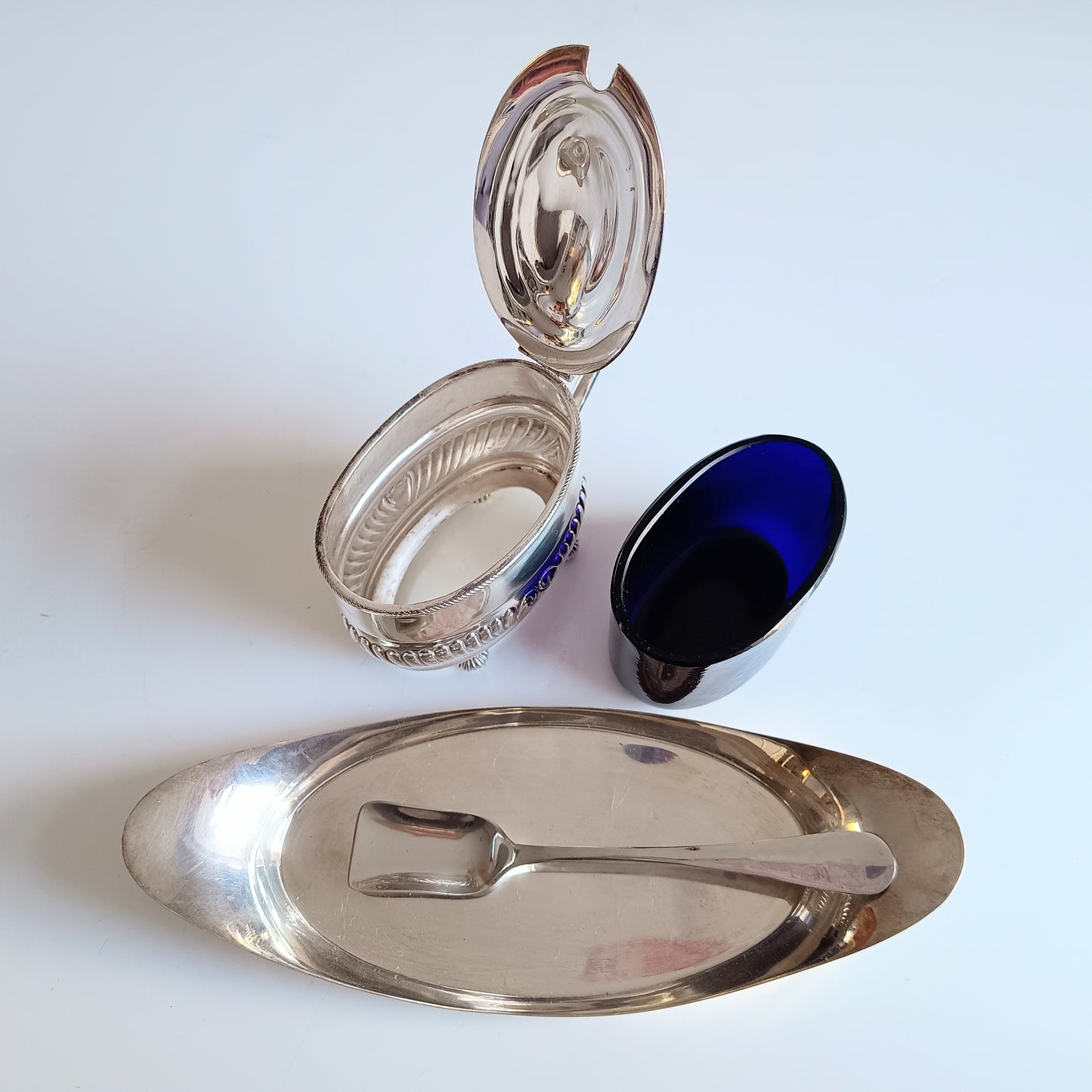 Antique English W Hutton Jam / Marmalade Server & Hukin Heath Bread Plate: Georgian style, 1880s