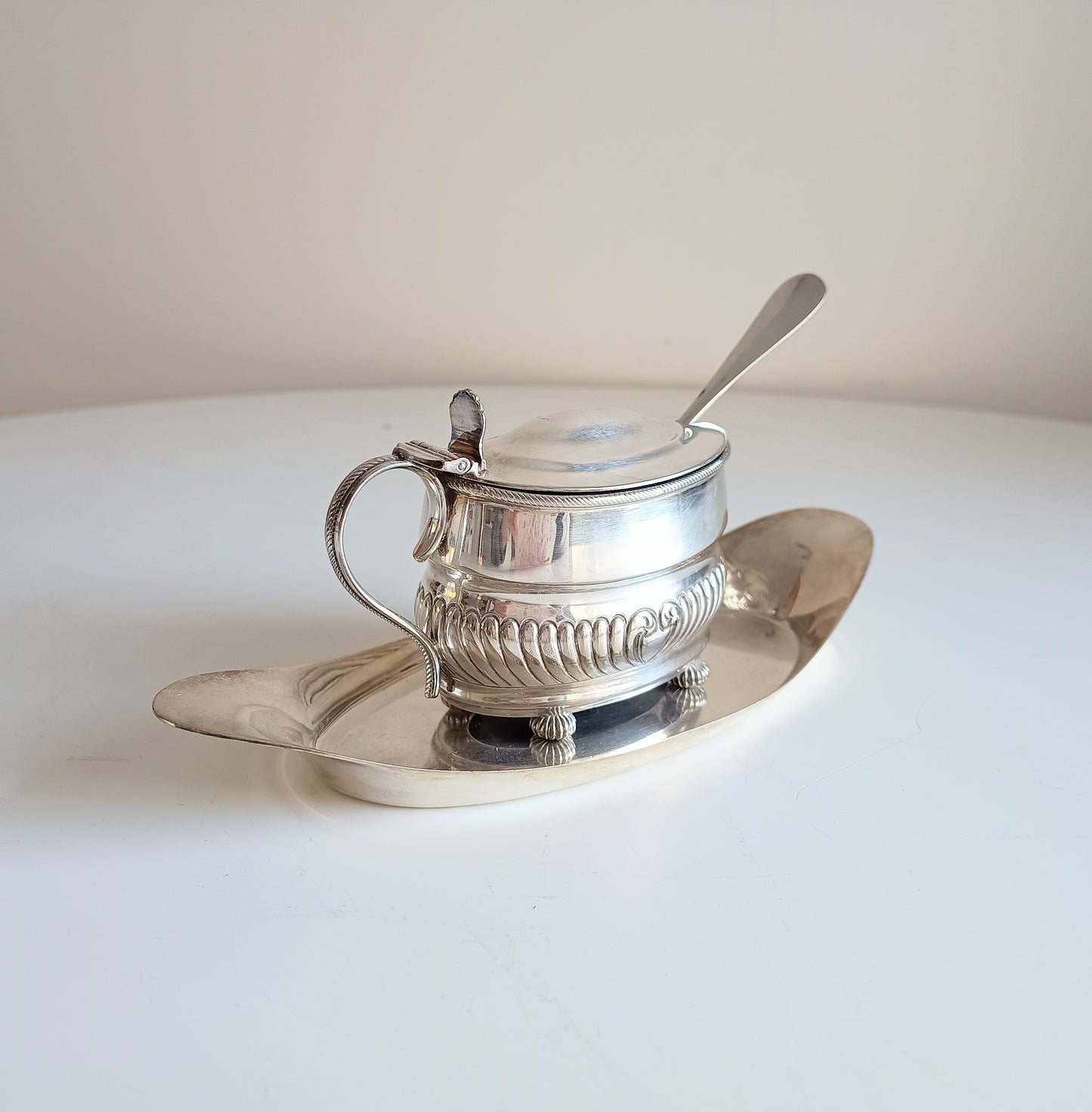 Antique English W Hutton Jam / Marmalade Server & Hukin Heath Bread Plate: Georgian style, 1880s