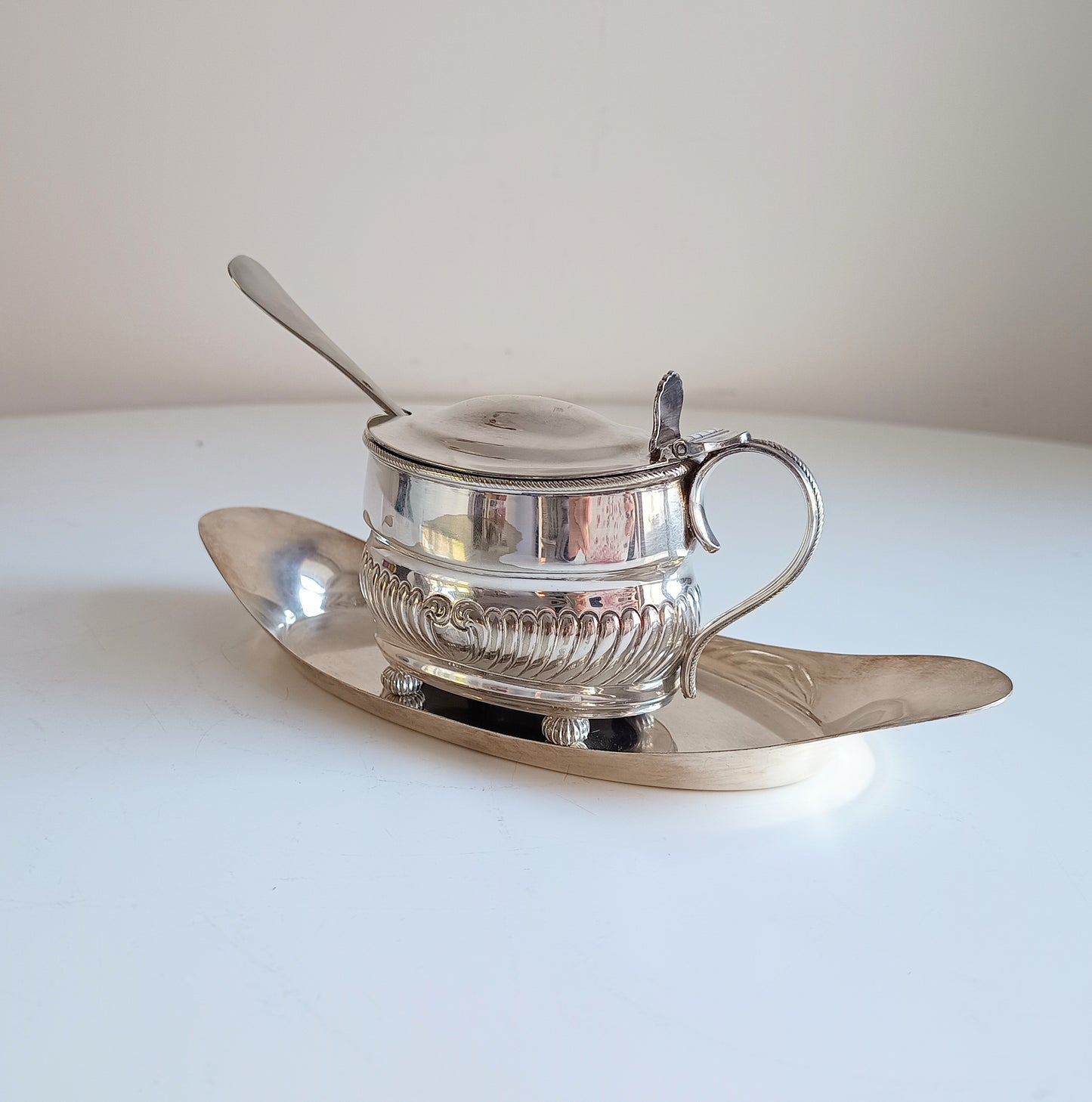 Antique English W Hutton Jam / Marmalade Server & Hukin Heath Bread Plate: Georgian style, 1880s