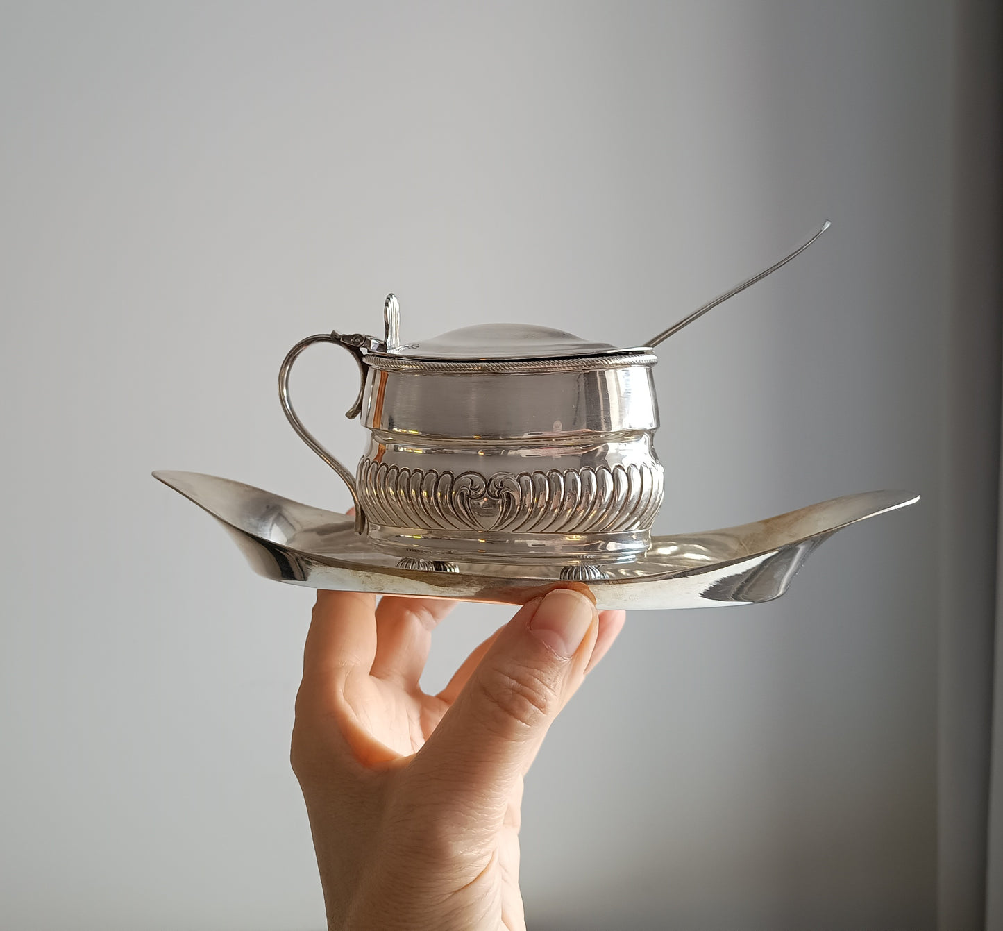 Antique English W Hutton Jam / Marmalade Server & Hukin Heath Bread Plate: Georgian style, 1880s