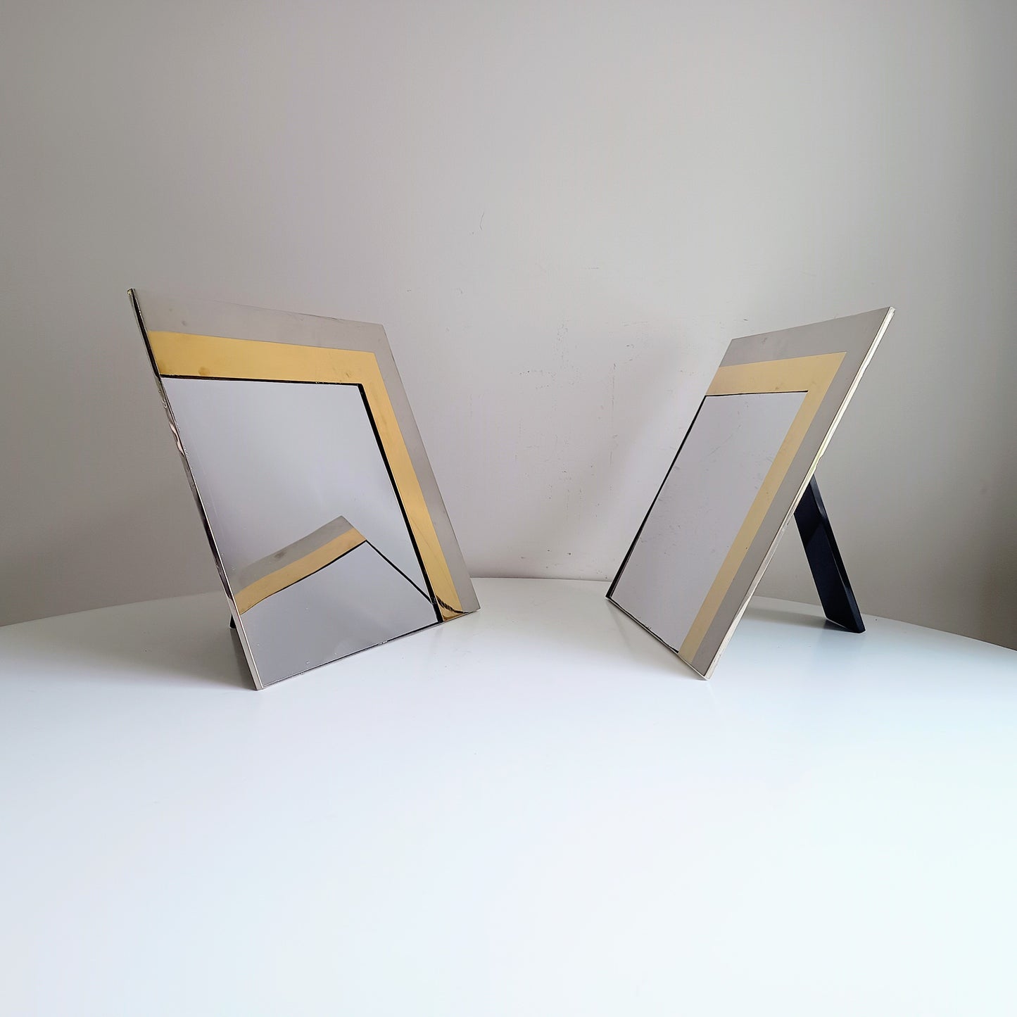Pair Of Luxury Vintage Belgochrom Geometric Front Loading Frames, Belgian Modernism