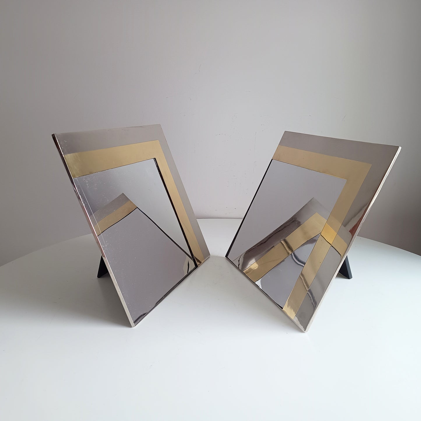 Pair Of Luxury Vintage Belgochrom Geometric Front Loading Frames, Belgian Modernism