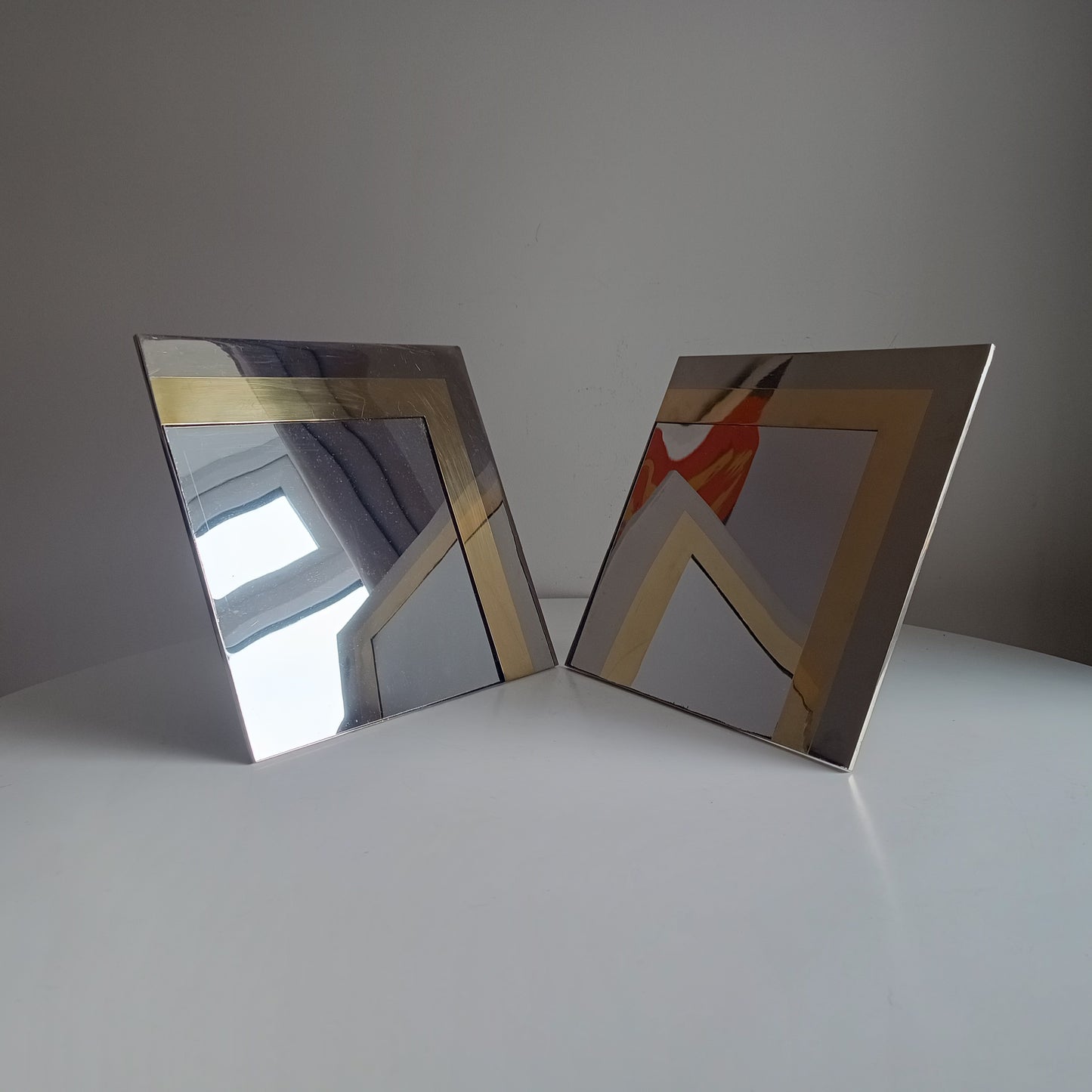 Pair Of Luxury Vintage Belgochrom Geometric Front Loading Frames, Belgian Modernism