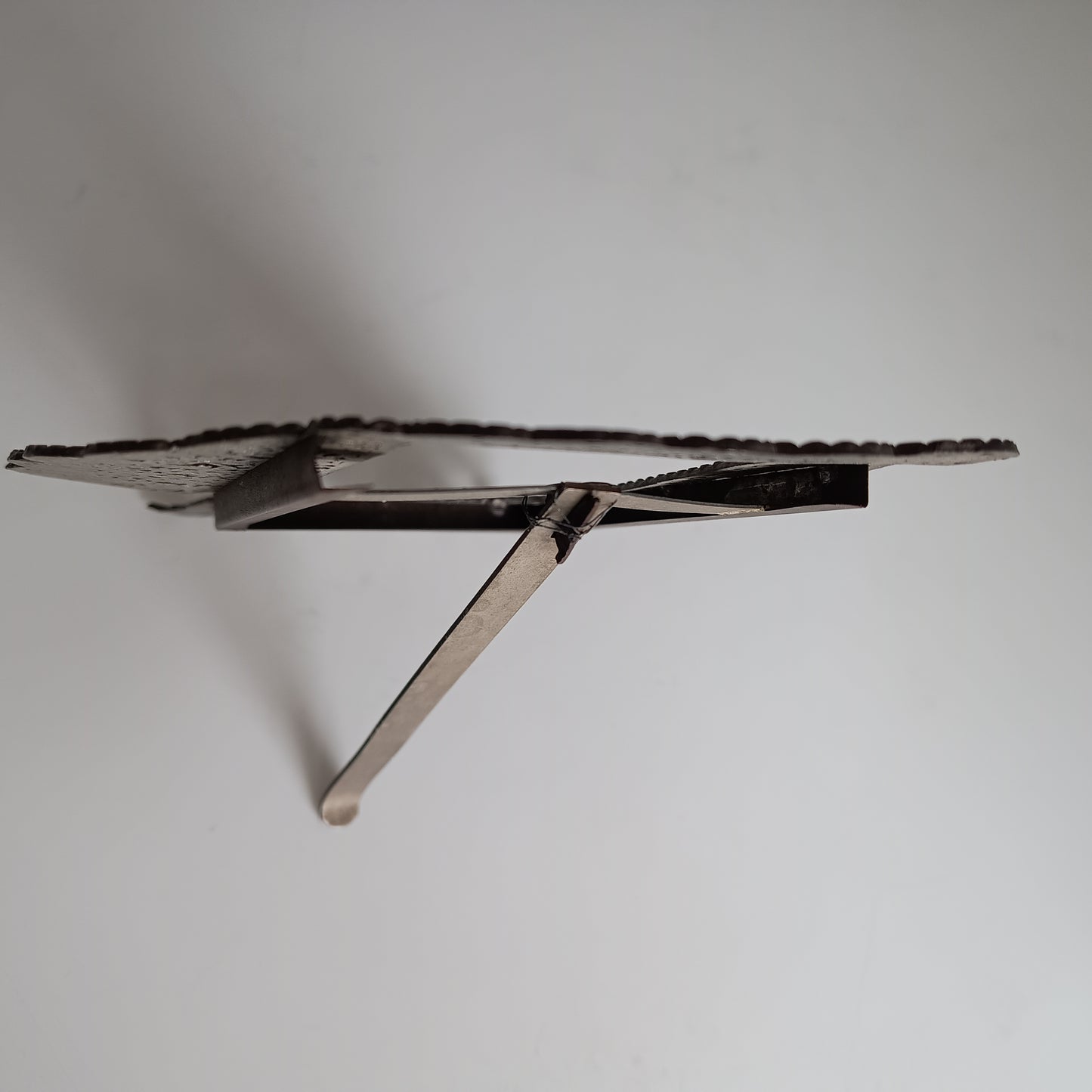 Antique Jugendstil Faux Filigree Curtain Shaped Tabletop Easel Stand Photo Frame Impressed Toleware c 1900 for Cabinet Portrait Photos