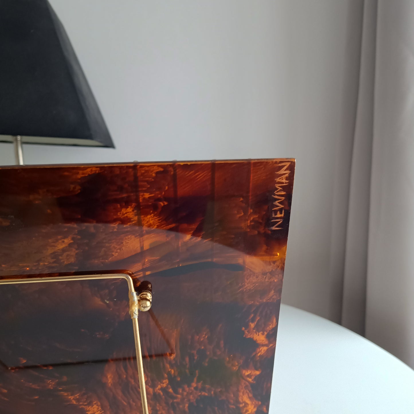 Pair of Large Vintage Sculptural Midcentury Faux Tortoiseshell Lucite Tabletop Frames in the style of Christian Dior Home