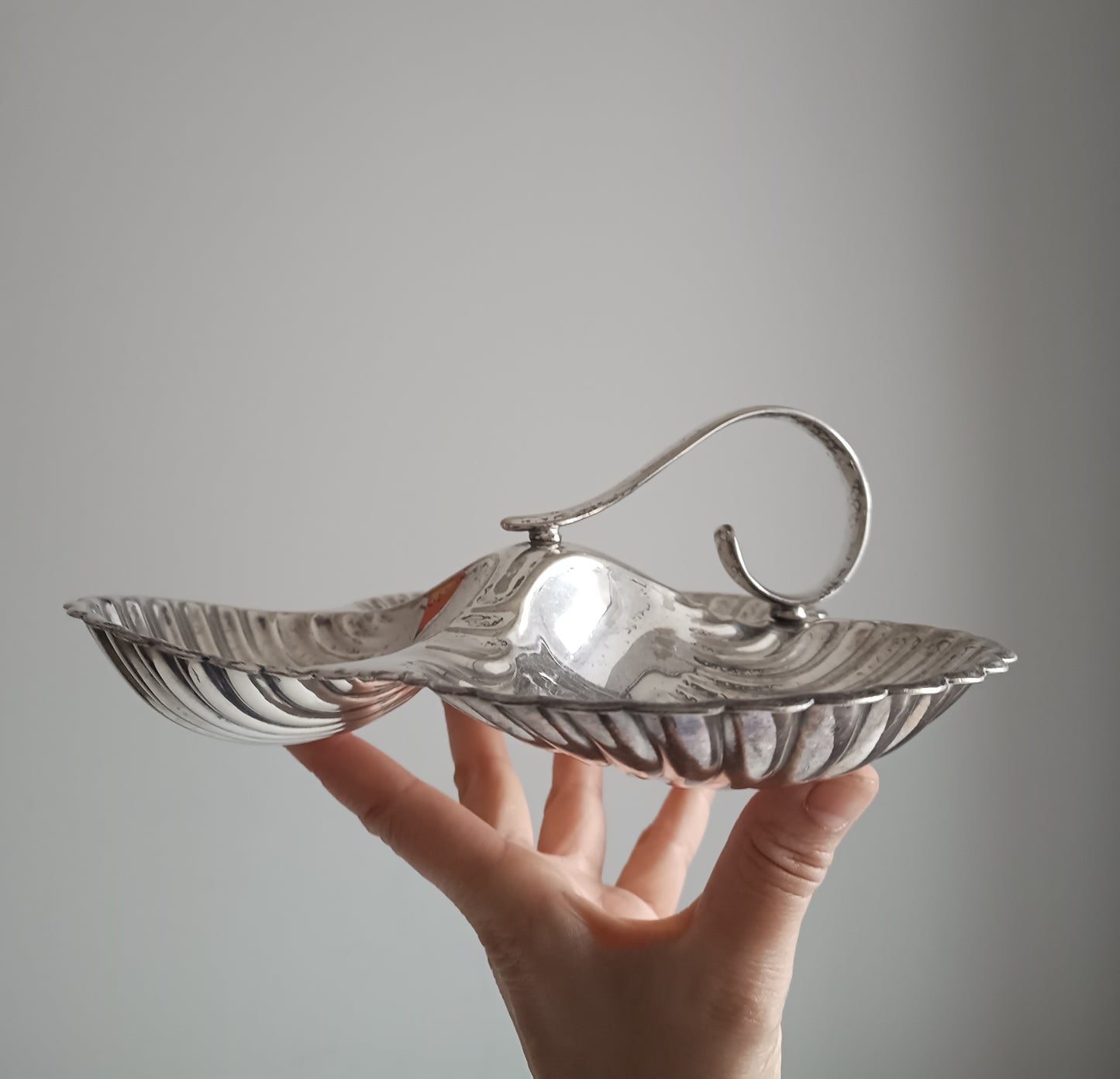 Vintage English Art Nouveau style Triple Shell Cheese& Biscuits Server Dish, Signed