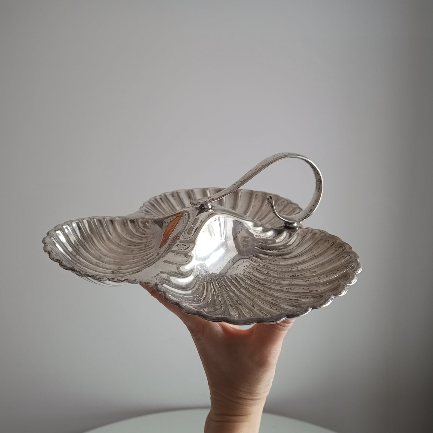 Vintage English Art Nouveau style Triple Shell Cheese& Biscuits Server Dish, Signed