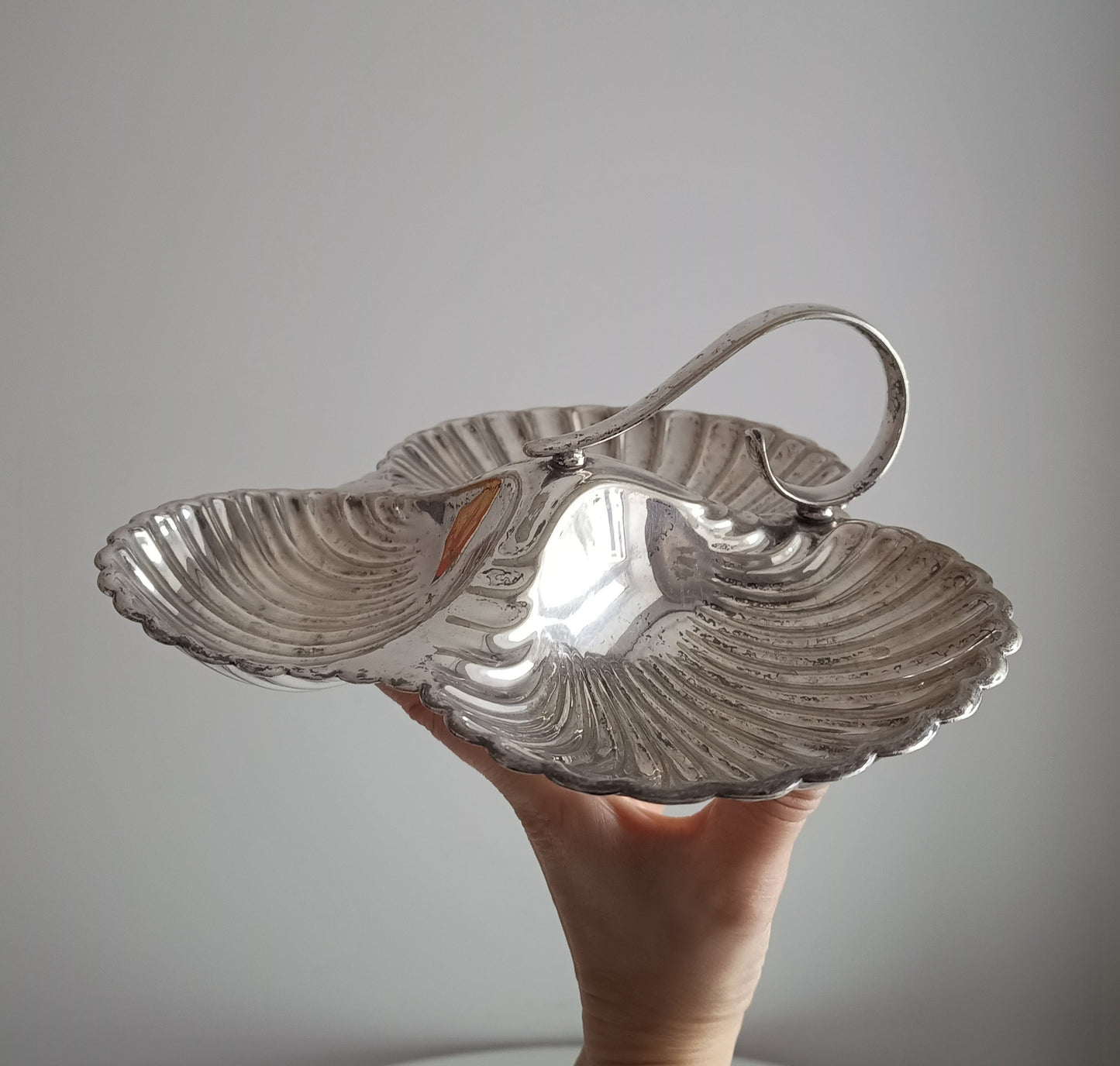 Vintage English Art Nouveau style Triple Shell Cheese& Biscuits Server Dish, Signed