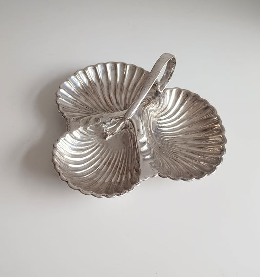 Vintage English Art Nouveau style Triple Shell Cheese& Biscuits Server Dish, Signed