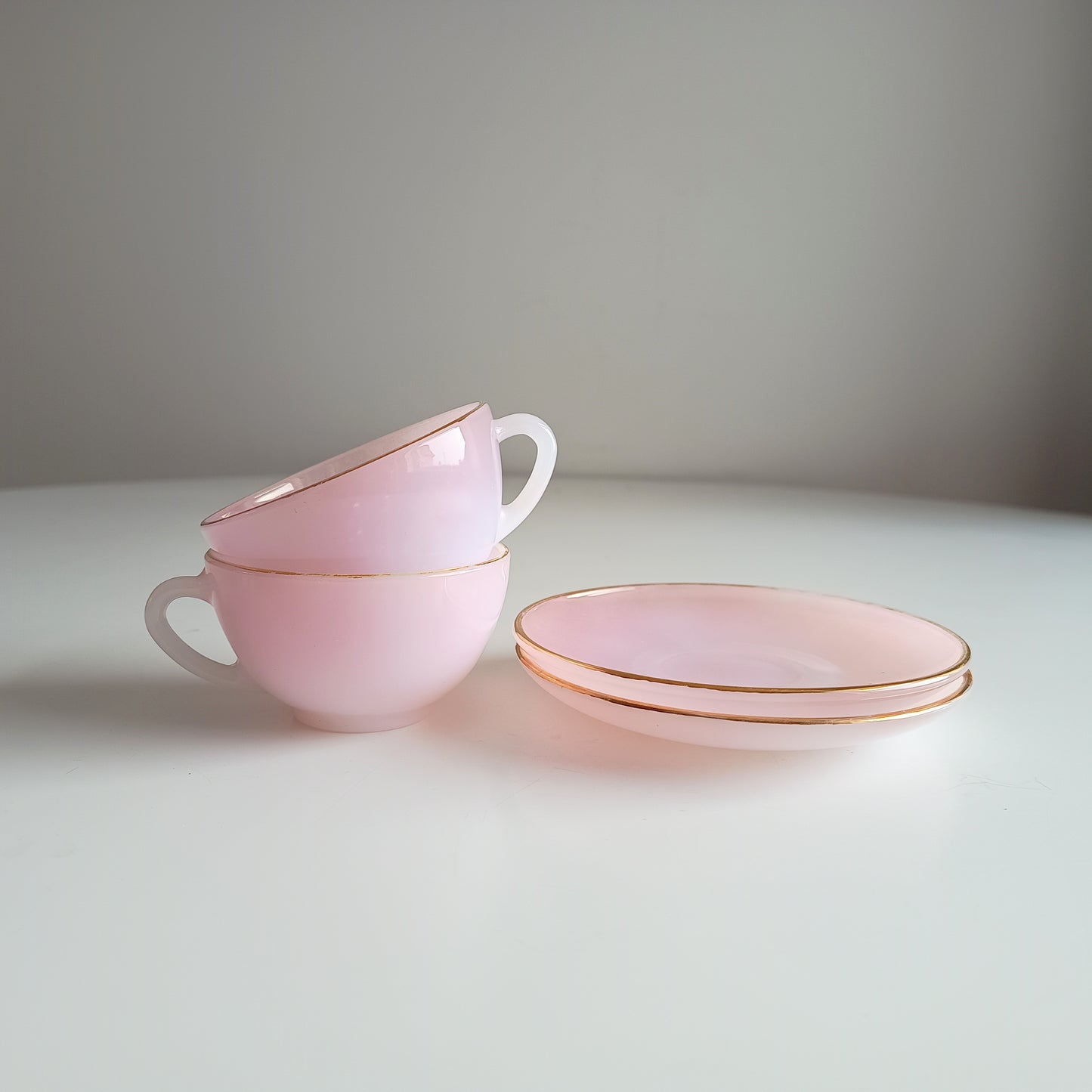 Vintage Espresso Macchiato Cup & Saucers, 5 Pastel Colours, French Arcopal Opaline Glass