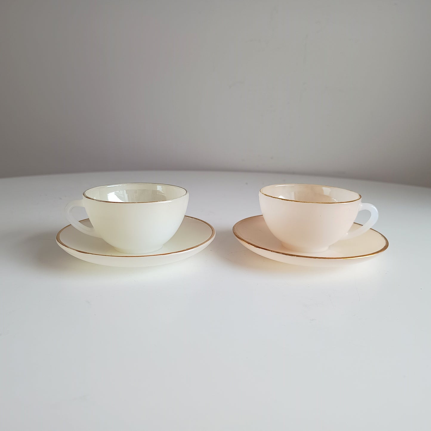 Vintage Espresso Macchiato Cup & Saucers, 5 Pastel Colours, French Arcopal Opaline Glass