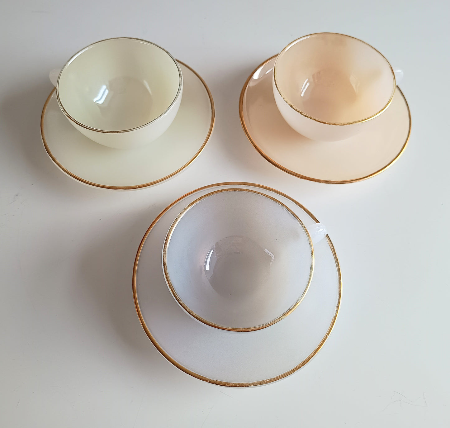 Vintage Espresso Macchiato Cup & Saucers, 5 Pastel Colours, French Arcopal Opaline Glass
