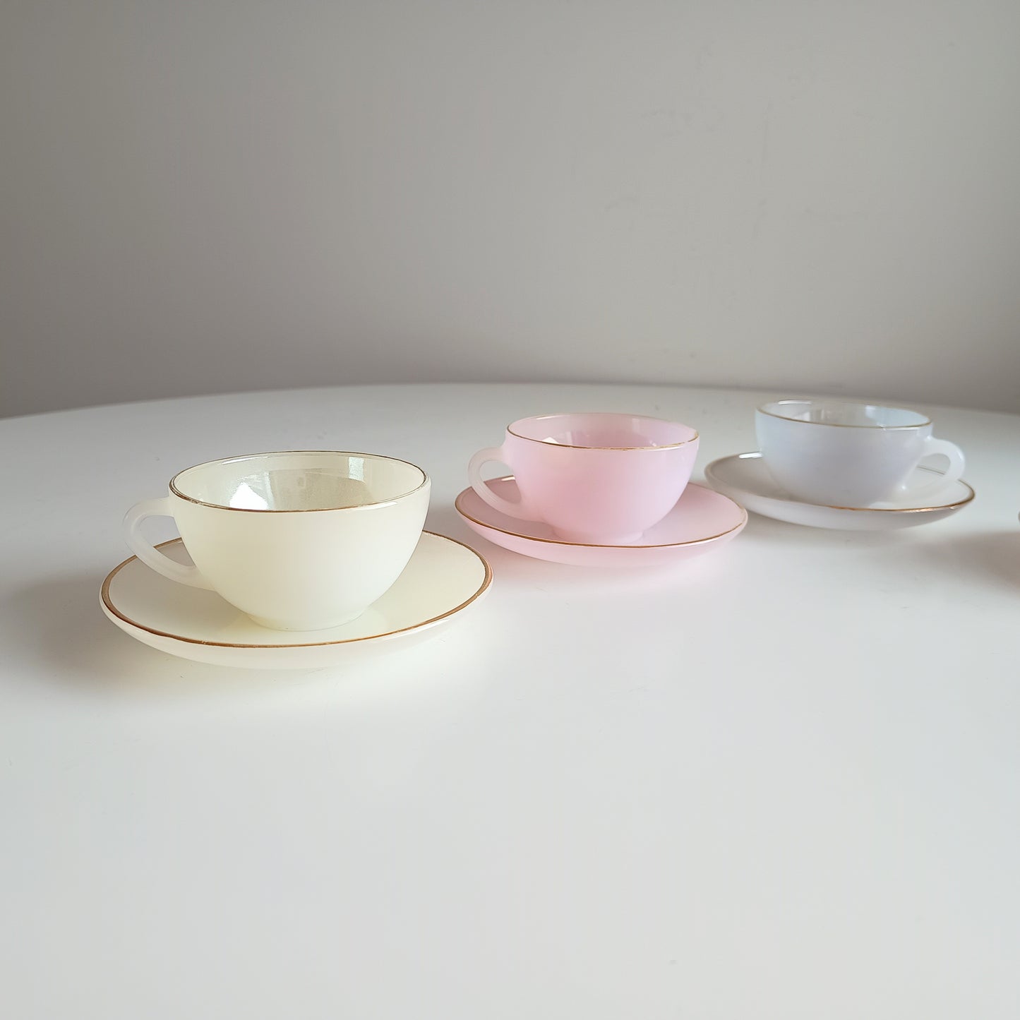Vintage Espresso Macchiato Cup & Saucers, 5 Pastel Colours, French Arcopal Opaline Glass