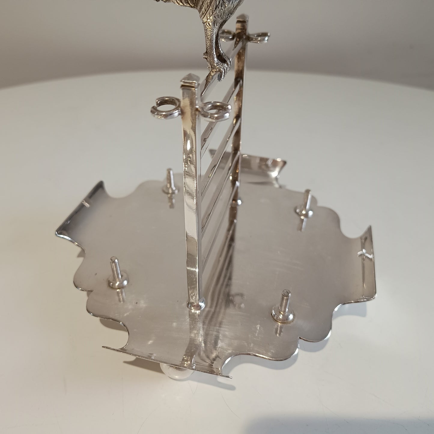 Novelty Zoomorphic Figural Silver Plate Egg Cruet / Breakfast Server: Cockrel on 5-bar Gate