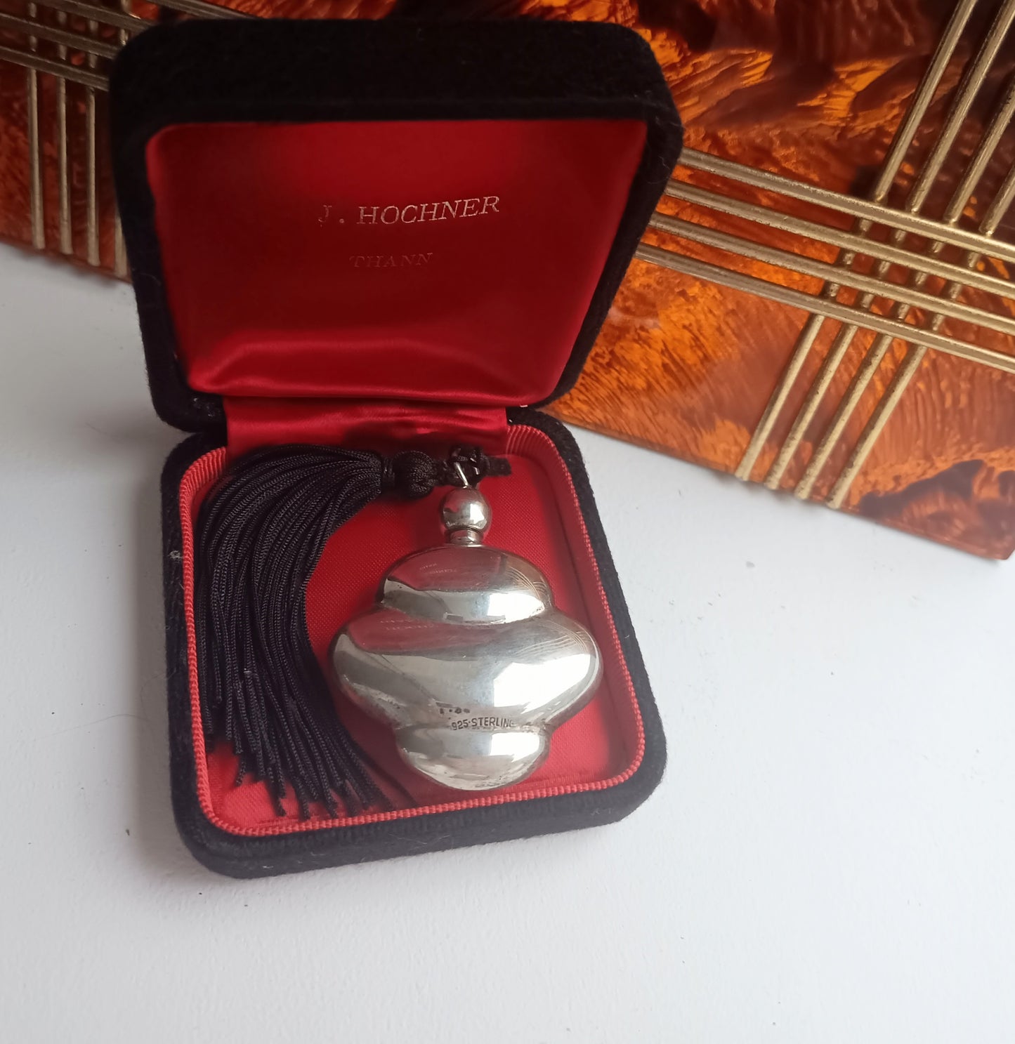 Vintage Art Deco Style Chatelaine Perfume Bottle in Solid Sterling Silver