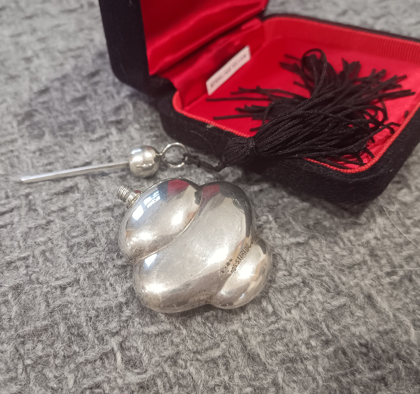 Vintage Art Deco Style Chatelaine Perfume Bottle in Solid Sterling Silver