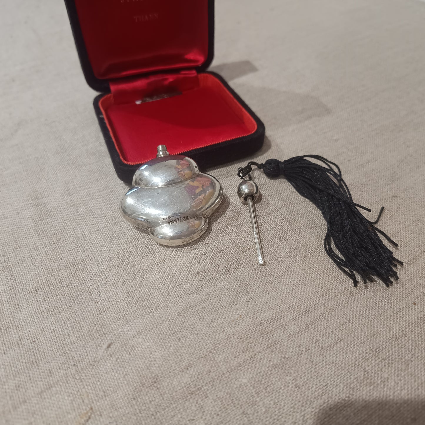 Vintage Art Deco Style Chatelaine Perfume Bottle in Solid Sterling Silver