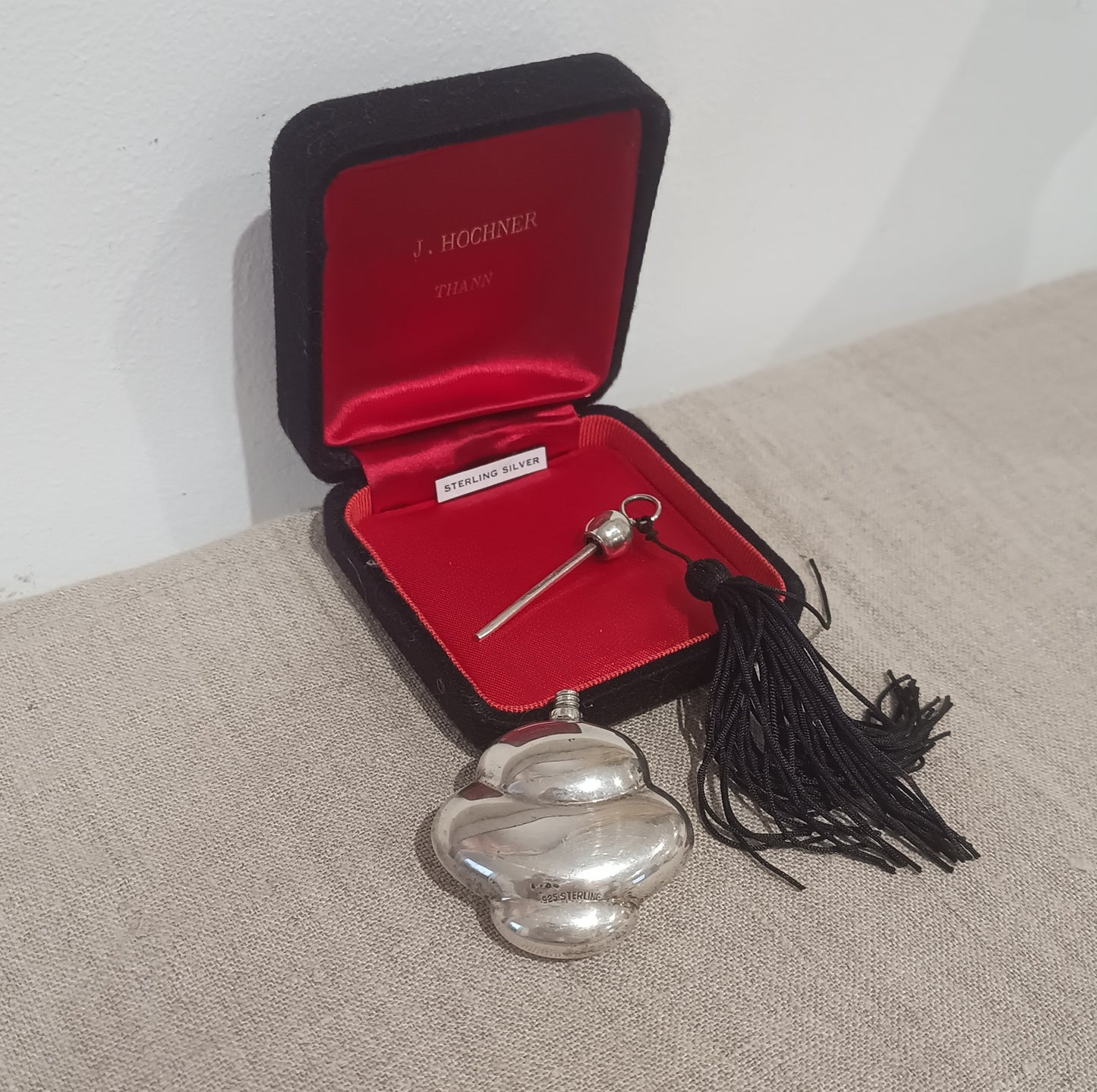 Vintage Art Deco Style Chatelaine Perfume Bottle in Solid Sterling Silver