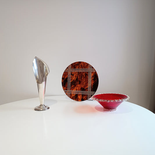 Vintage Tall Arts & Crafts Asymmetrical Silver Plate Calla Lily Vase, Hand Hammered Edge