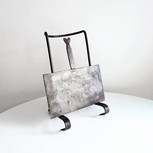 Arts & Crafts Cotswolds Hand-Forged Riveted Hearth Trivet Cooking Stand, Sliding Plate Heart-shaped Finial