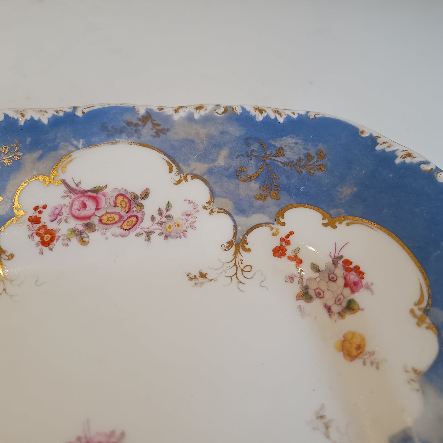 Early Victorian Floral Blue & Gilt Serving Dishes for Dessert / Sandwiches, Coalport 1835