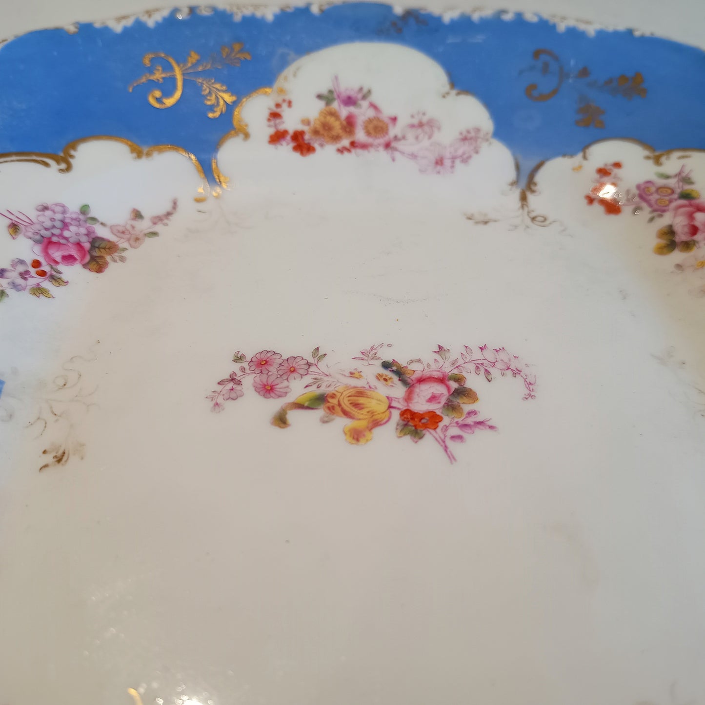 Early Victorian Floral Blue & Gilt Serving Dishes for Dessert / Sandwiches, Coalport 1835