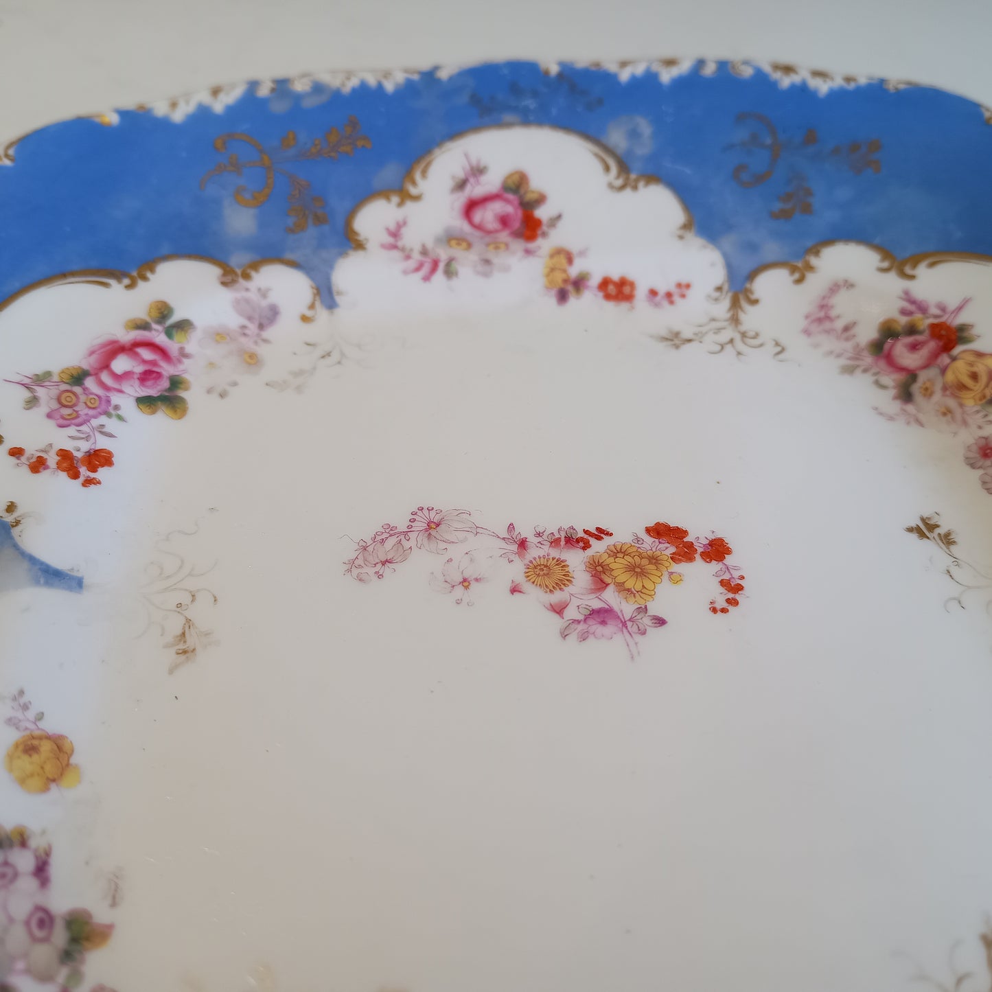 Early Victorian Floral Blue & Gilt Serving Dishes for Dessert / Sandwiches, Coalport 1835
