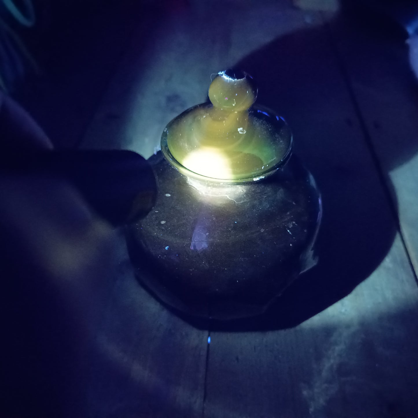 Art Nouveau Era Lidded Glass Candy Jar, Dark Blue-Green, Honeycomb Design, 1900s