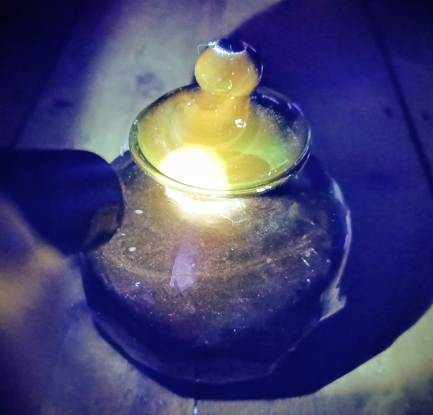 Art Nouveau Era Lidded Glass Candy Jar, Dark Blue-Green, Honeycomb Design, 1900s