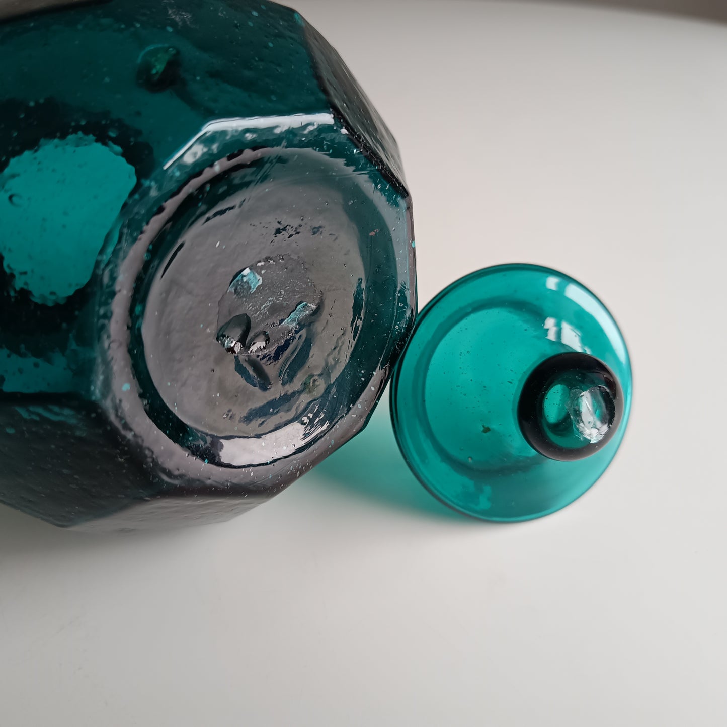 Art Nouveau Era Lidded Glass Candy Jar, Dark Blue-Green, Honeycomb Design, 1900s