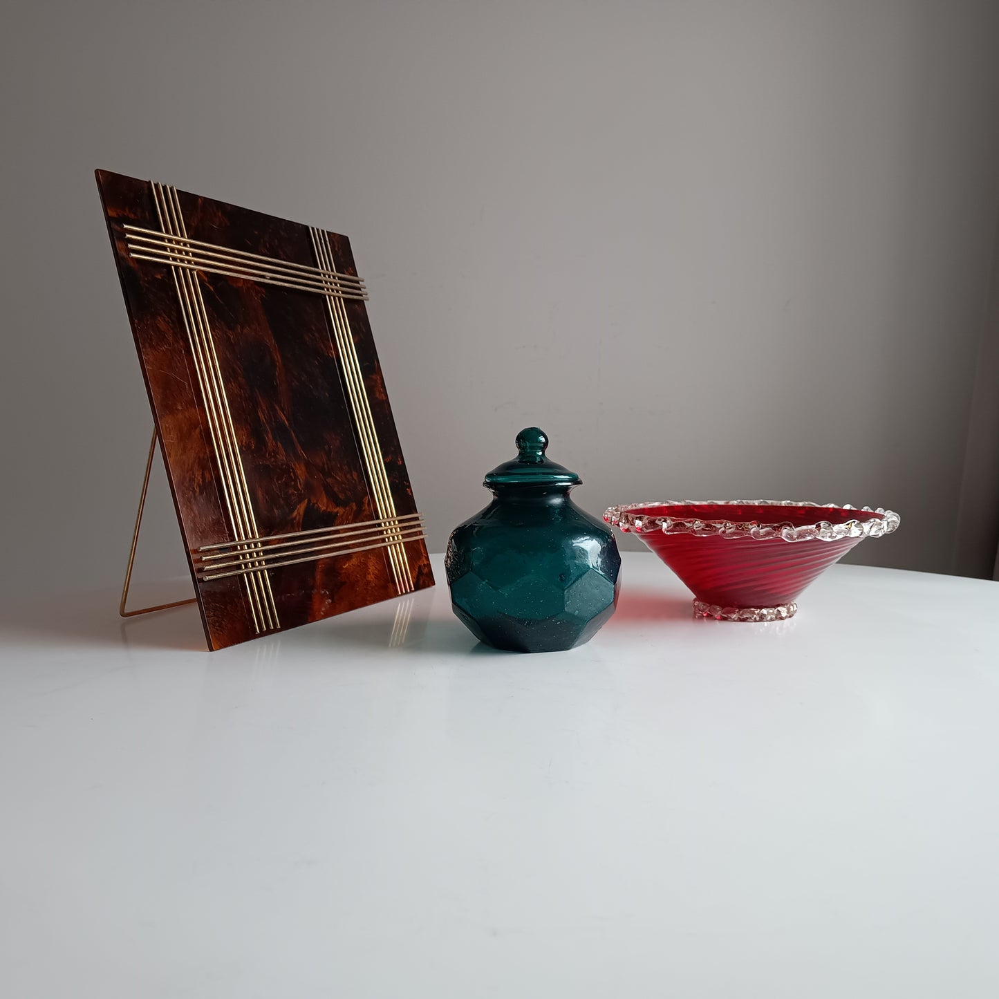 Art Nouveau Era Lidded Glass Candy Jar, Dark Blue-Green, Honeycomb Design, 1900s