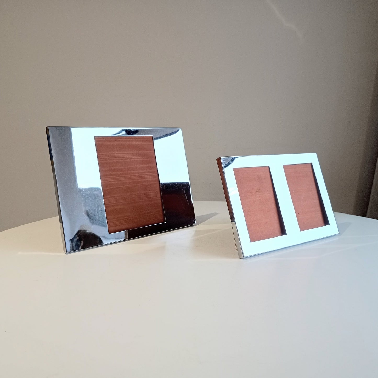 Set of 2 Midcentury Modern Vintage Felice Antonio Botta Tabletop Frames, Chrome & Wood Back