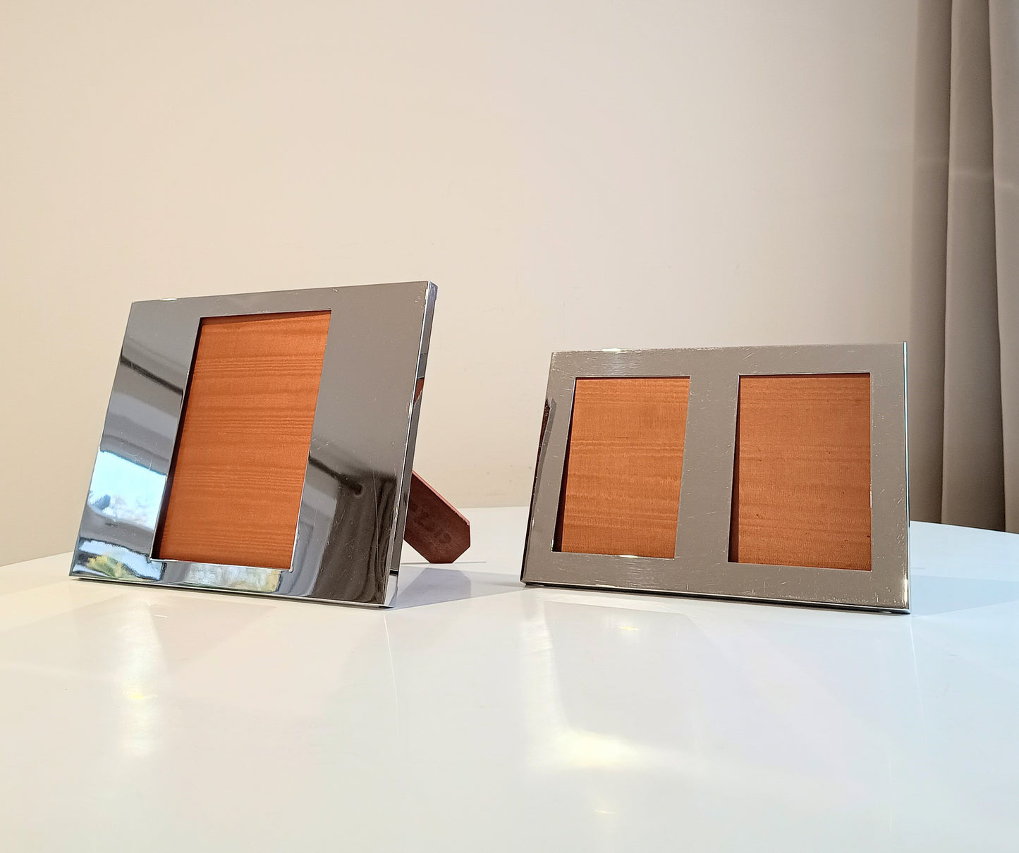Set of 2 Midcentury Modern Vintage Felice Antonio Botta Tabletop Frames, Chrome & Wood Back