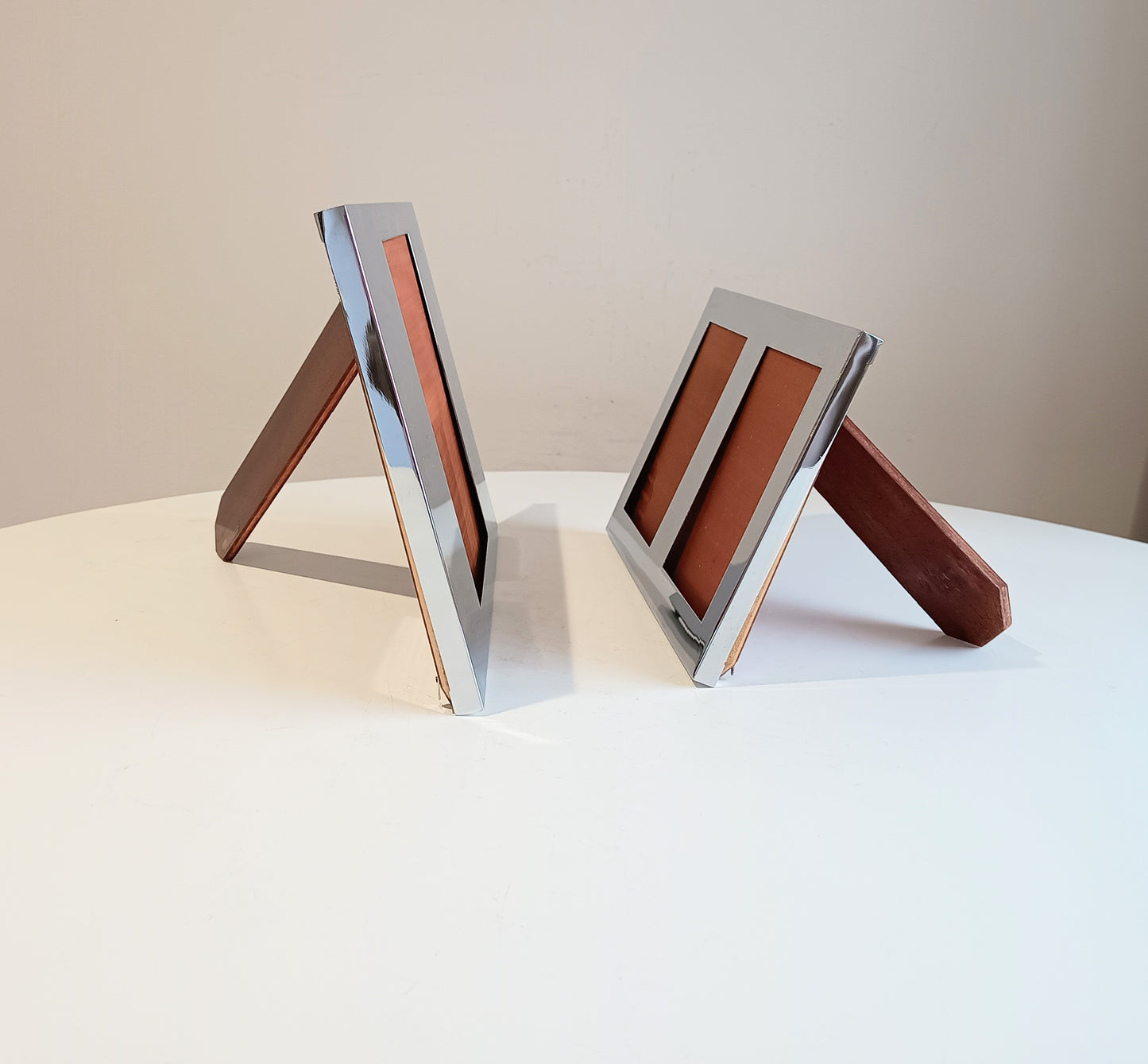 Set of 2 Midcentury Modern Vintage Felice Antonio Botta Tabletop Frames, Chrome & Wood Back