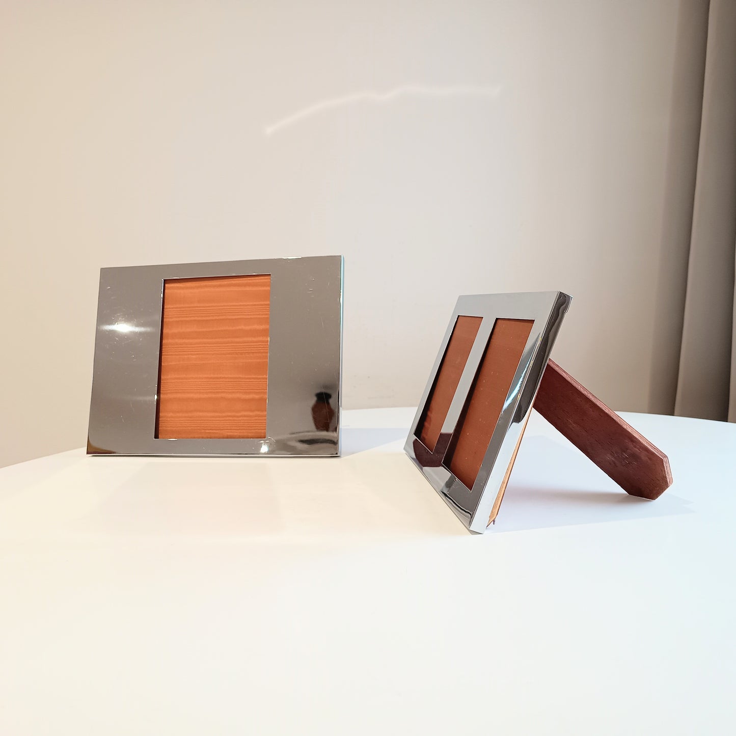 Set of 2 Midcentury Modern Vintage Felice Antonio Botta Tabletop Frames, Chrome & Wood Back