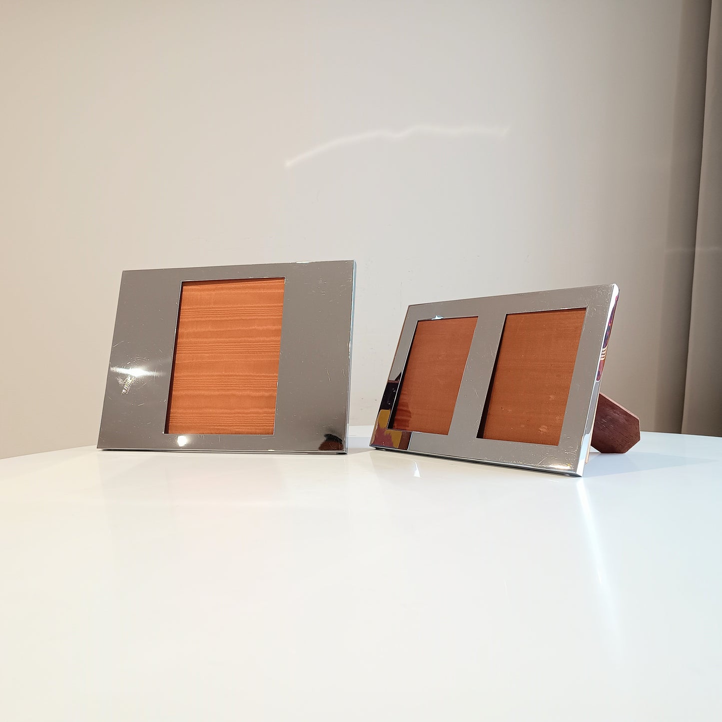 Set of 2 Midcentury Modern Vintage Felice Antonio Botta Tabletop Frames, Chrome & Wood Back