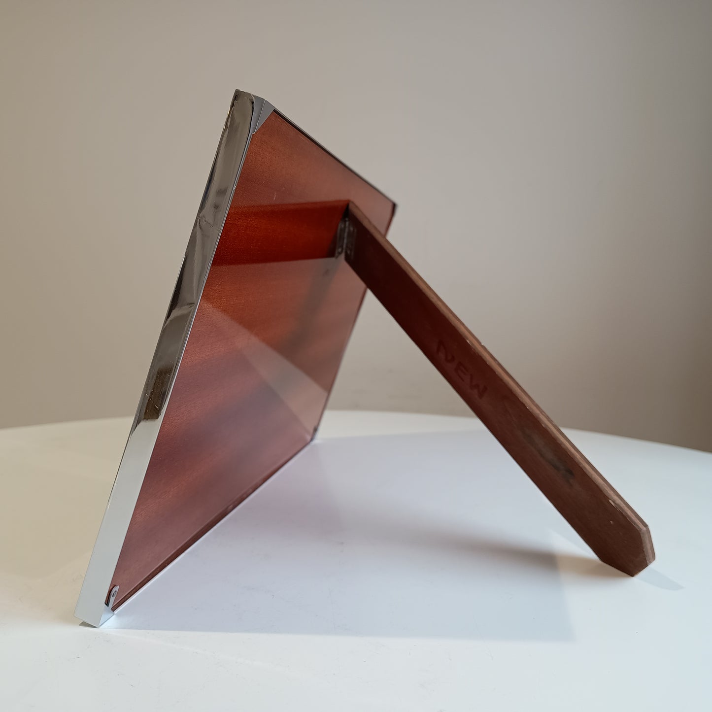 Midcentury Modern Vintage Felice Antonio Botta Tabletop Easel Frame in Chrome & Wood Laminate Back