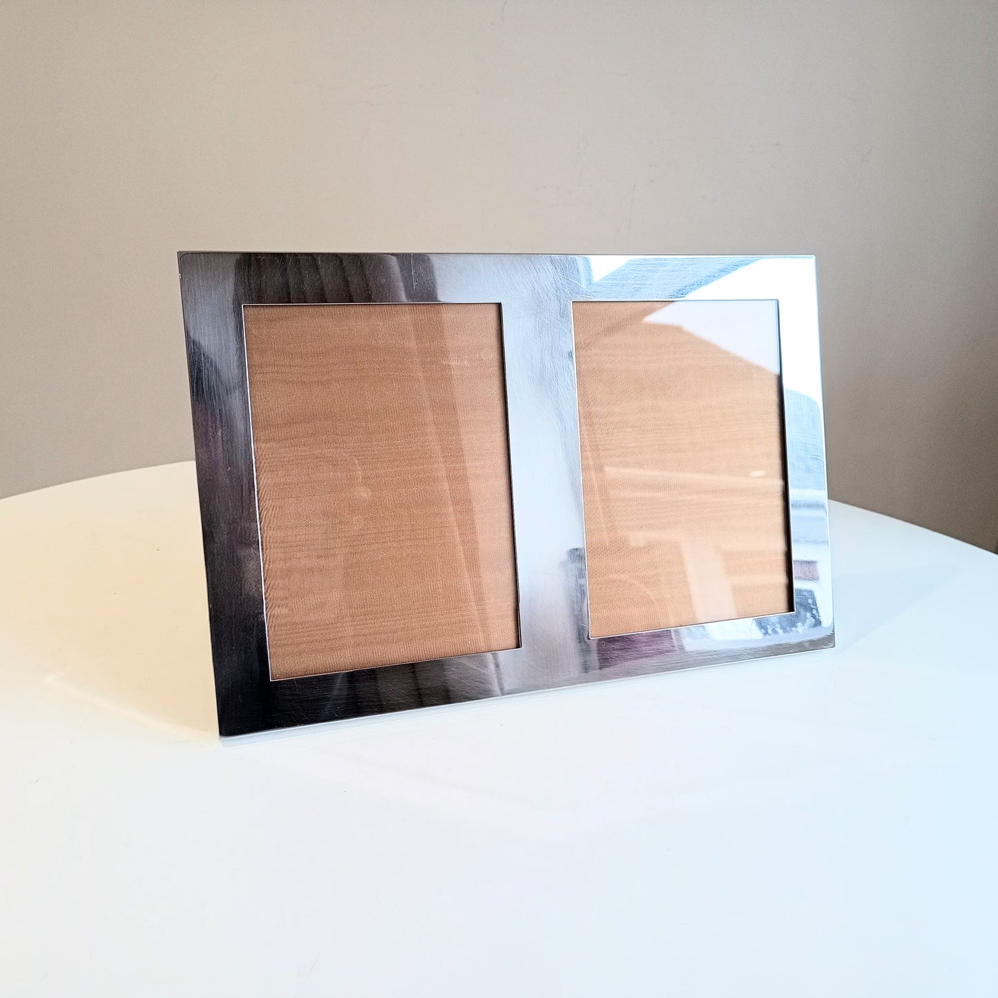 Midcentury Modern Vintage Felice Antonio Botta Tabletop Easel Frame in Chrome & Wood Laminate Back