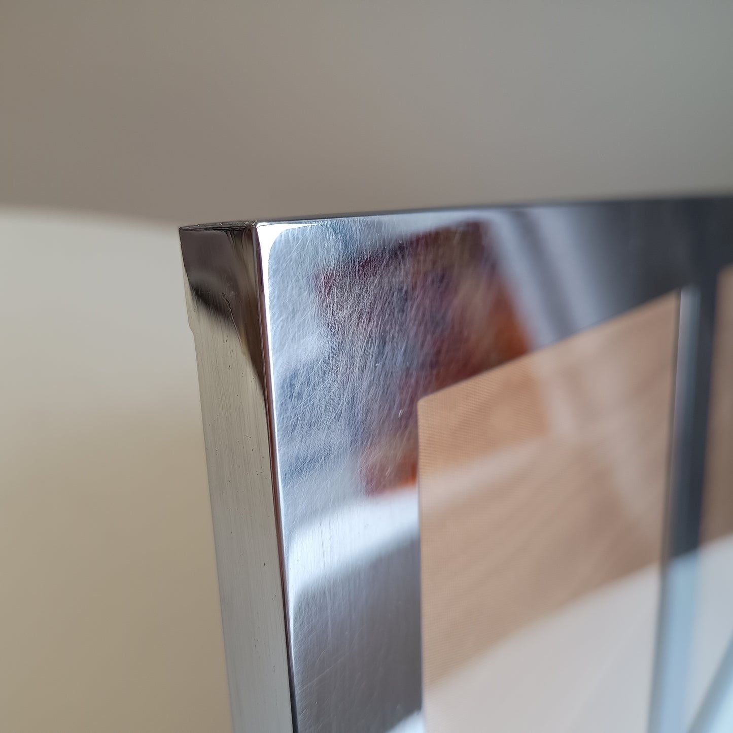 Midcentury Modern Vintage Felice Antonio Botta Tabletop Easel Frame in Chrome & Wood Laminate Back