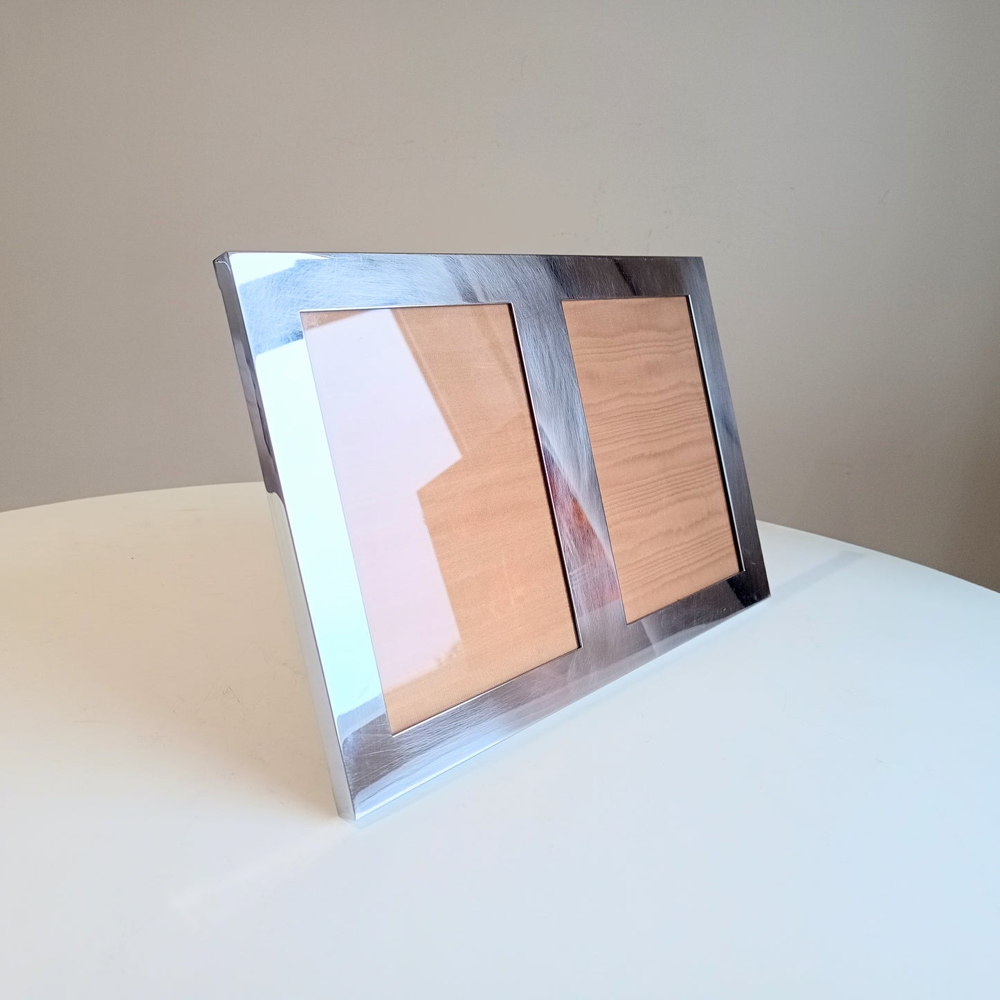 Midcentury Modern Vintage Felice Antonio Botta Tabletop Easel Frame in Chrome & Wood Laminate Back