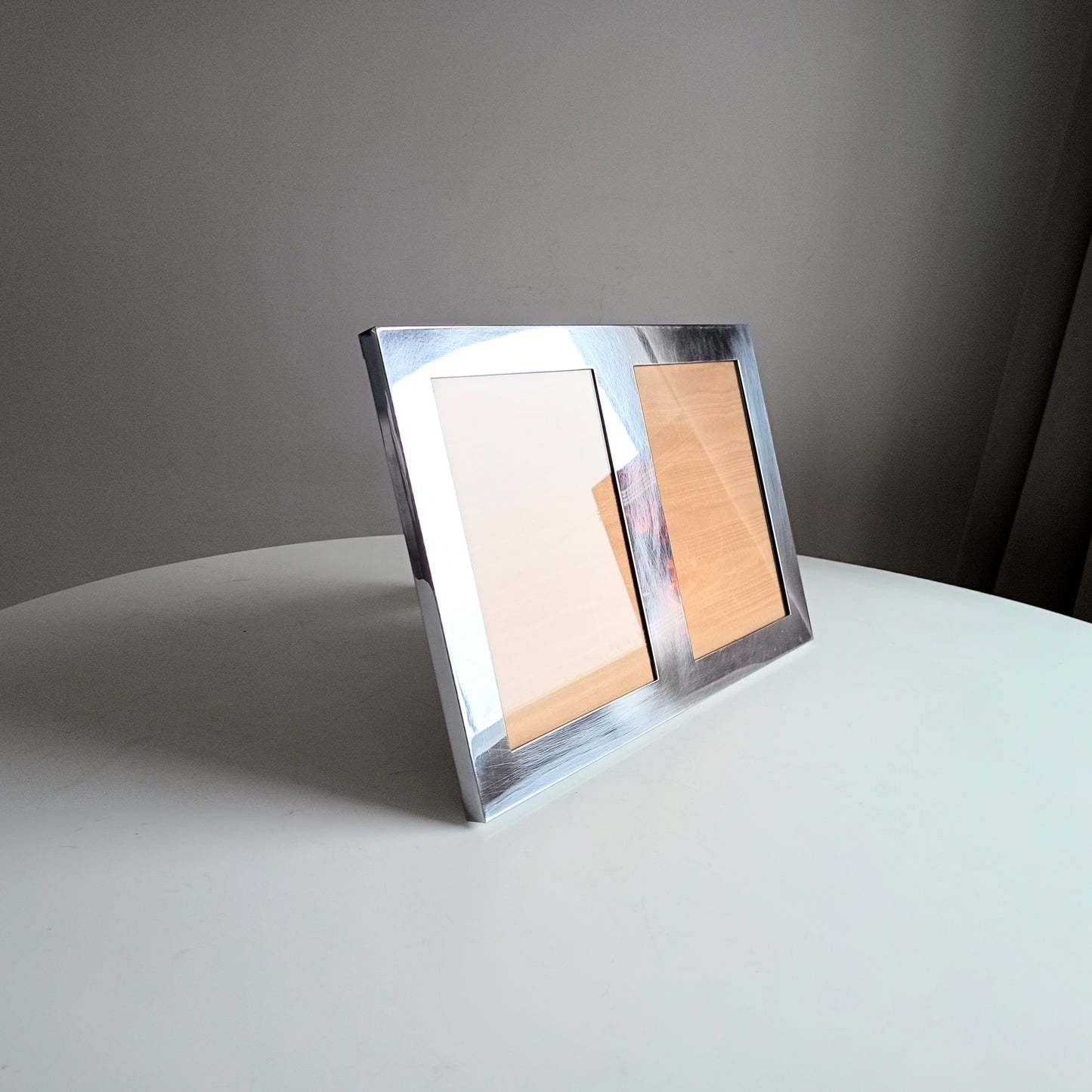 Midcentury Modern Vintage Felice Antonio Botta Tabletop Easel Frame in Chrome & Wood Laminate Back