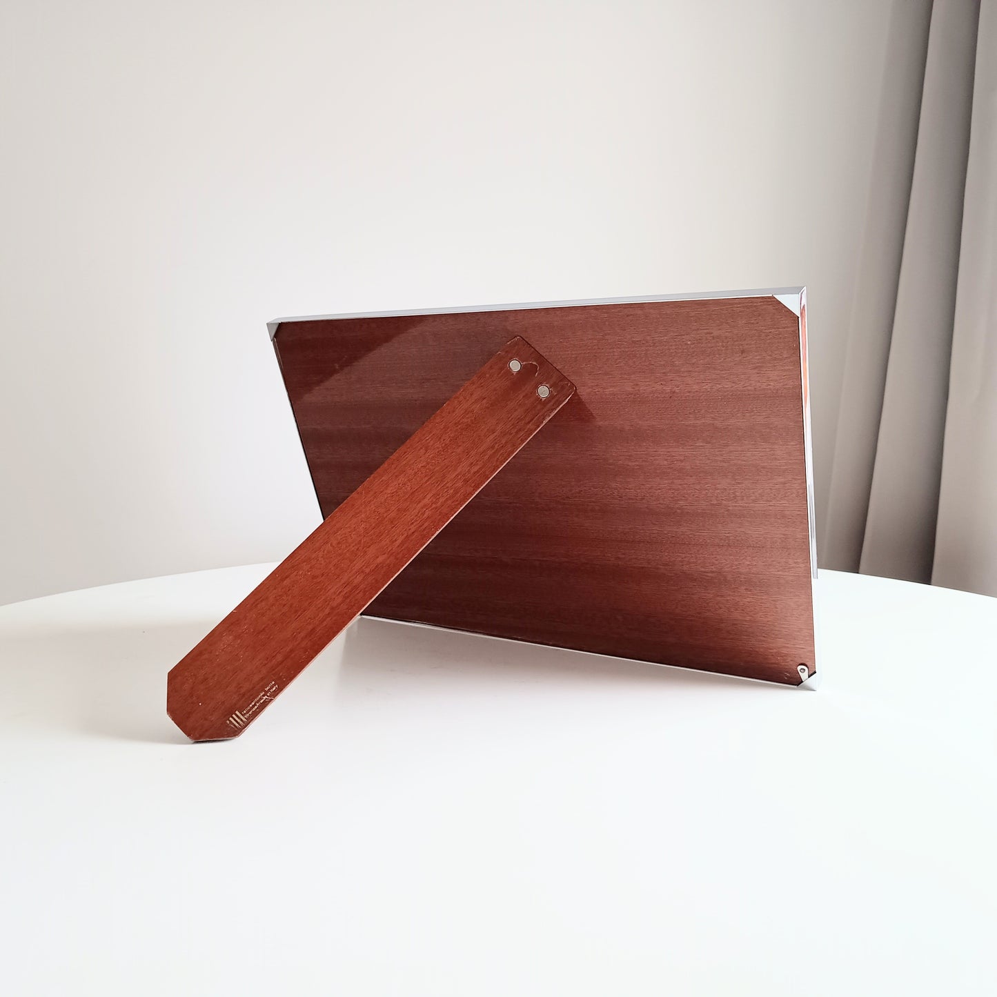 Midcentury Modern Vintage Felice Antonio Botta Tabletop Easel Frame in Chrome & Wood Laminate Back