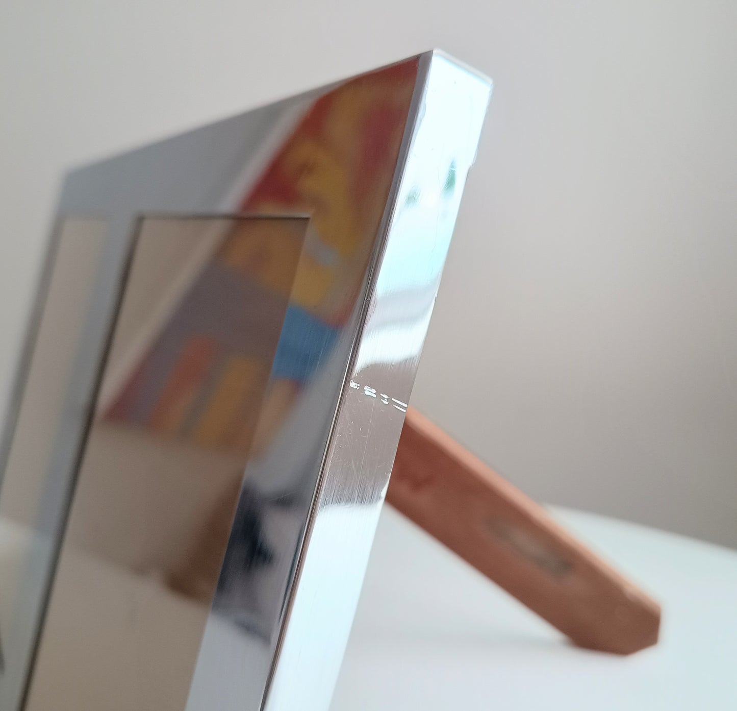 Midcentury Modern Vintage Felice Antonio Botta Tabletop Easel Frame in Chrome & Wood Laminate Back