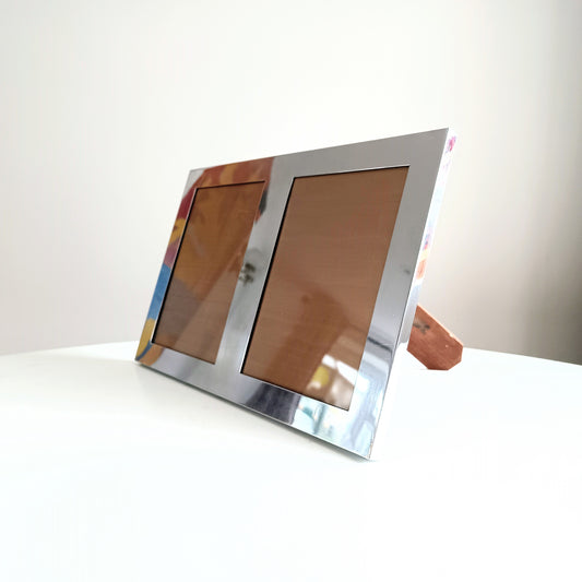 Midcentury Modern Vintage Felice Antonio Botta Tabletop Easel Frame in Chrome & Wood Laminate Back