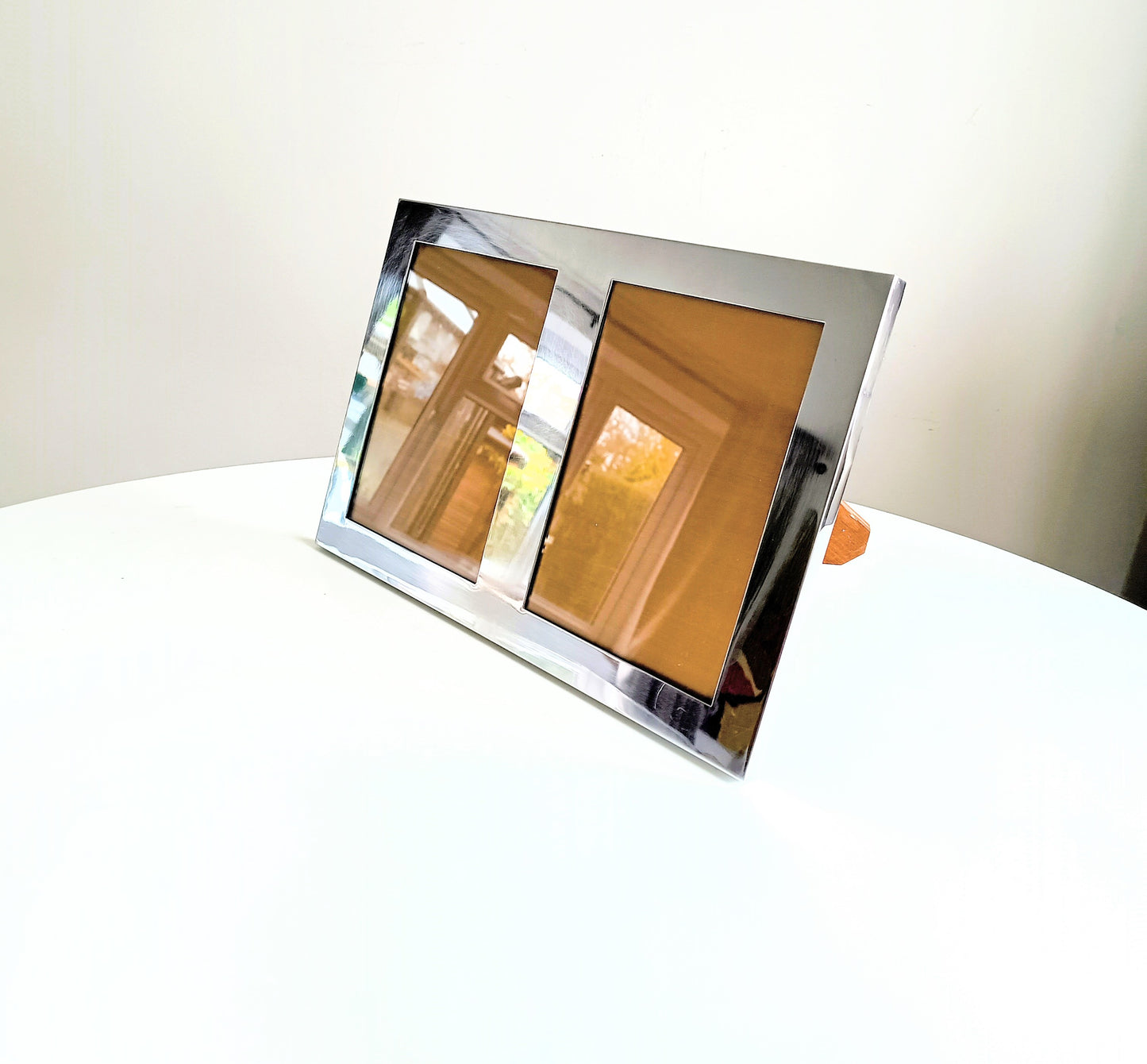 Midcentury Modern Vintage Felice Antonio Botta Tabletop Easel Frame in Chrome & Wood Laminate Back