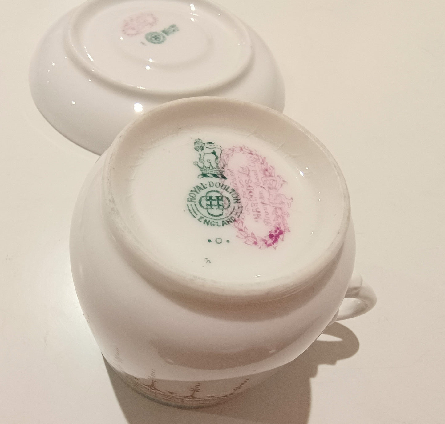 Vintage Royal Doulton Demitasse Duo Cup and Saucer, Acqua Blue and Beige, Ring Handle, c 1920