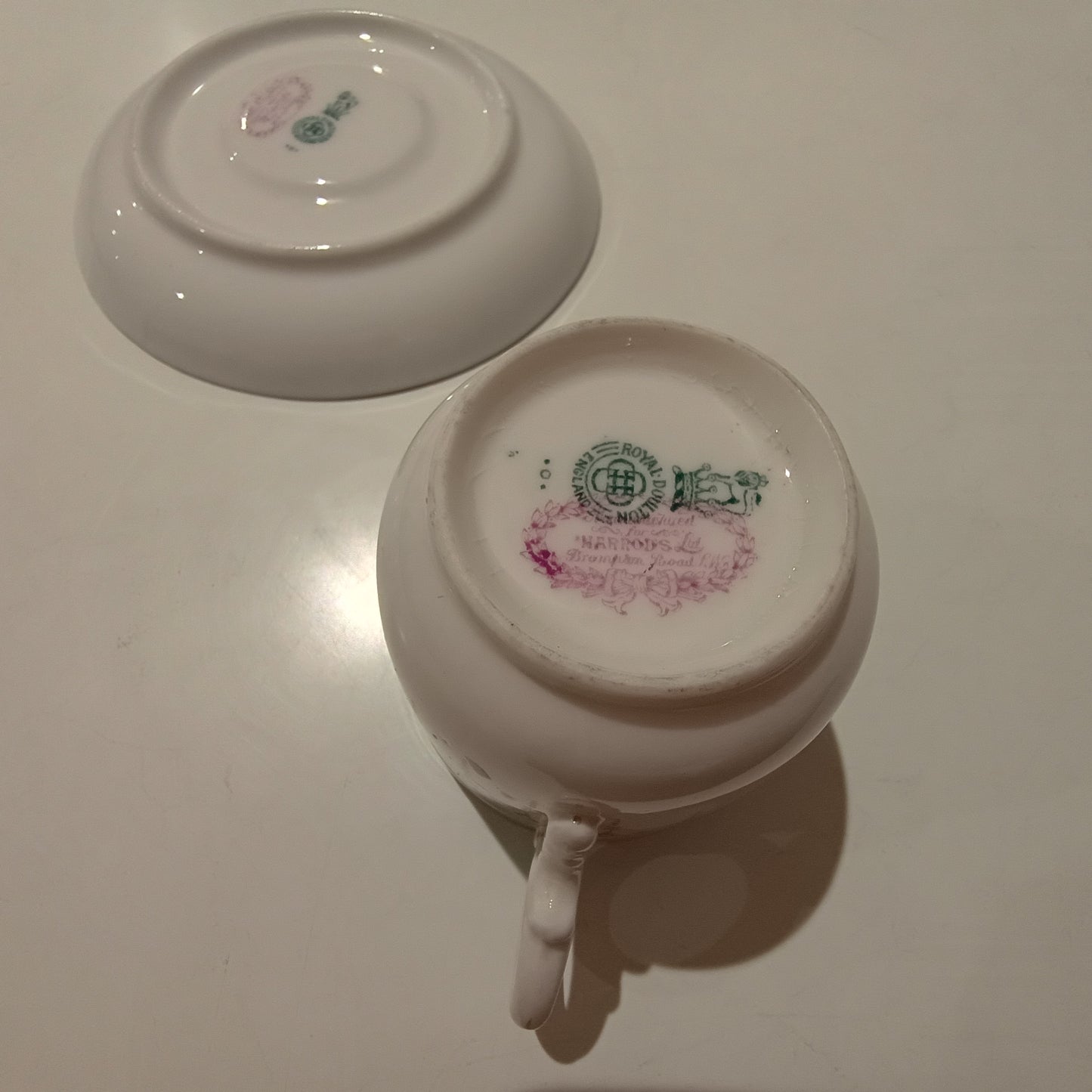 Vintage Royal Doulton Demitasse Duo Cup and Saucer, Acqua Blue and Beige, Ring Handle, c 1920