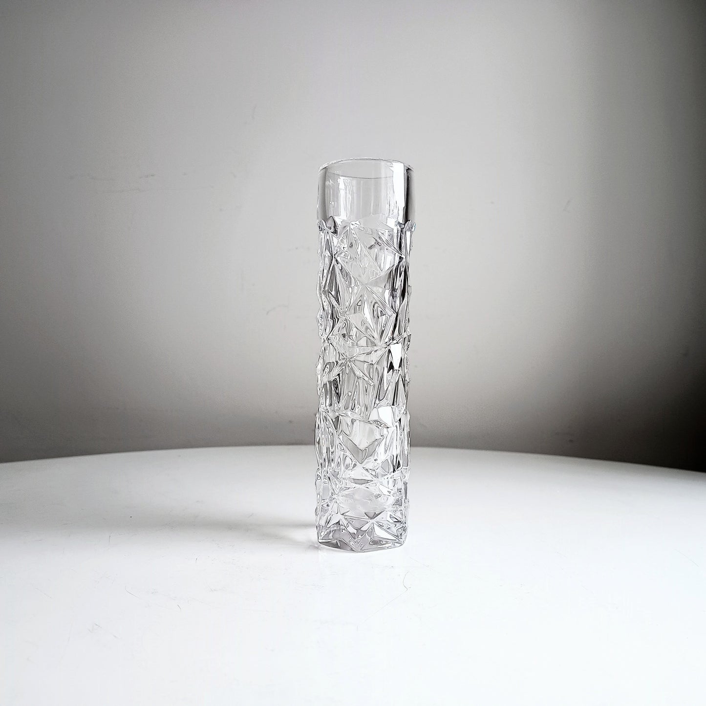Tiffany & Co Modern Crystal Glass Vase 20 cm 8 inches Cut Rock Design 1990s