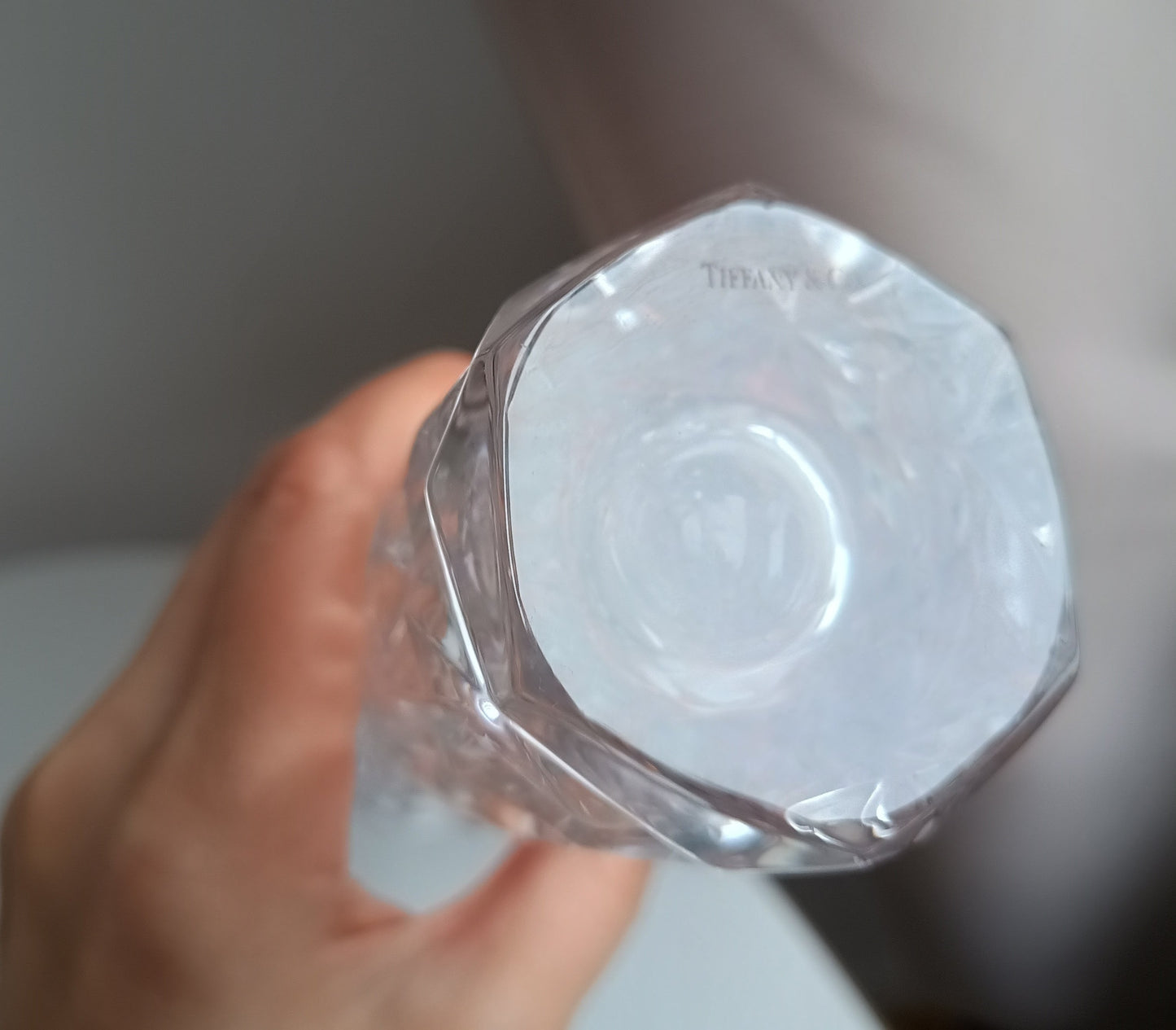 Tiffany & Co Modern Crystal Glass Vase 20 cm 8 inches Cut Rock Design 1990s