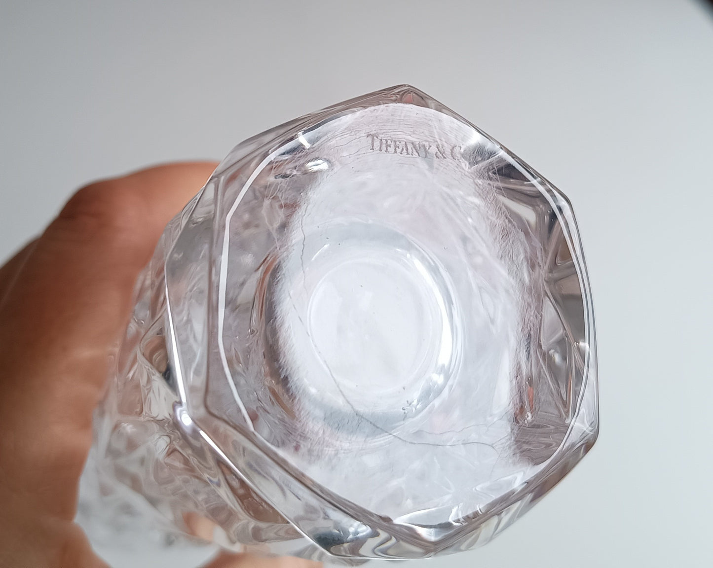 Tiffany & Co Modern Crystal Glass Vase 20 cm 8 inches Cut Rock Design 1990s